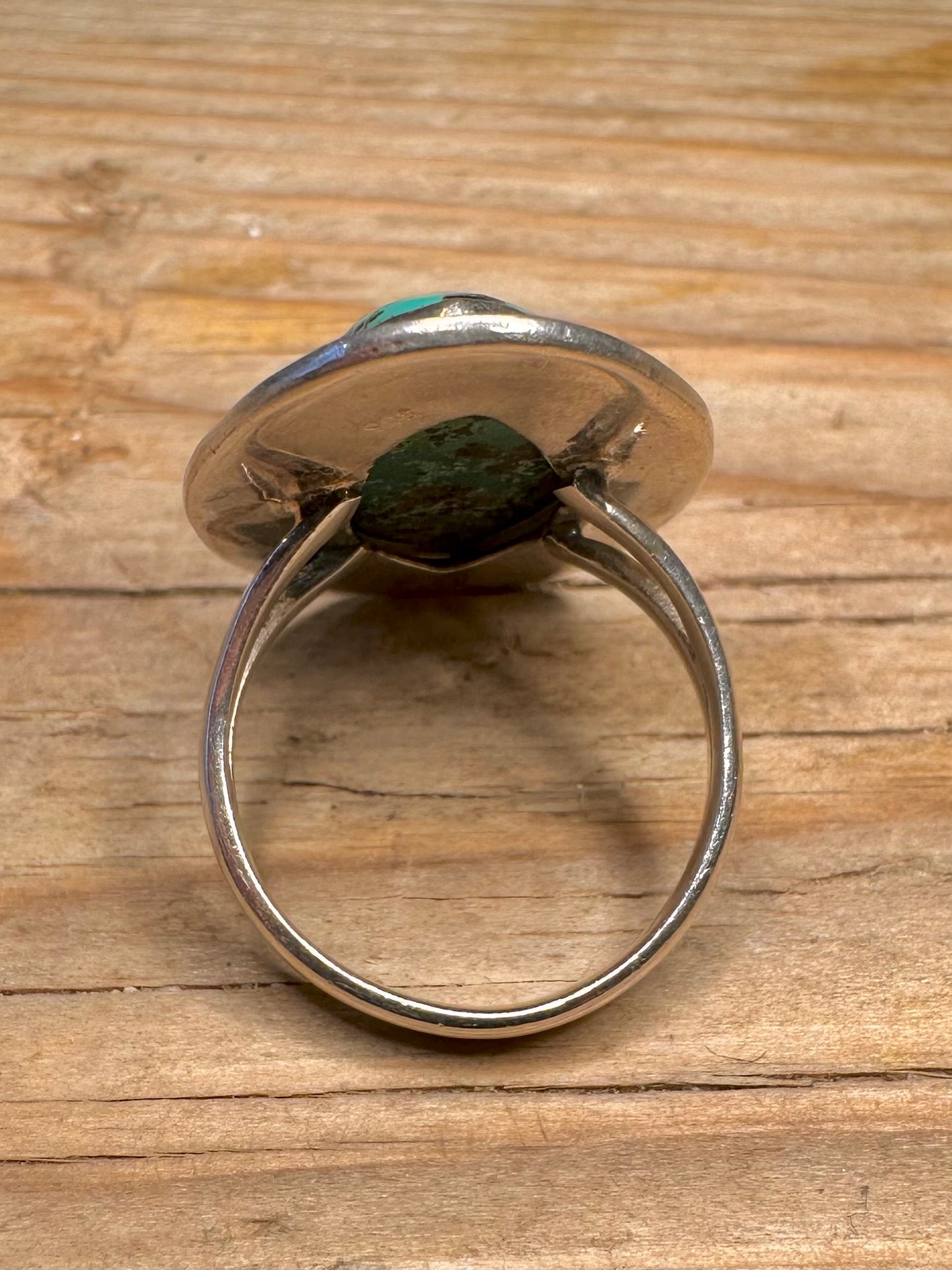 Vintage Turquoise Rope Border Design 925 Sterling Silver Size P1/2 Ring
