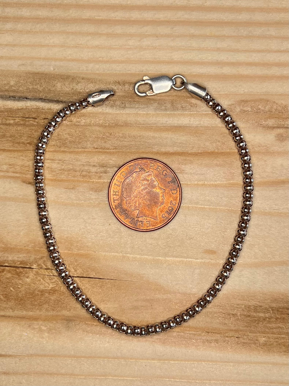 Delicate Popcorn Link Rose Gold Coloured 925 Sterling Silver 7.7 Inch Bracelet