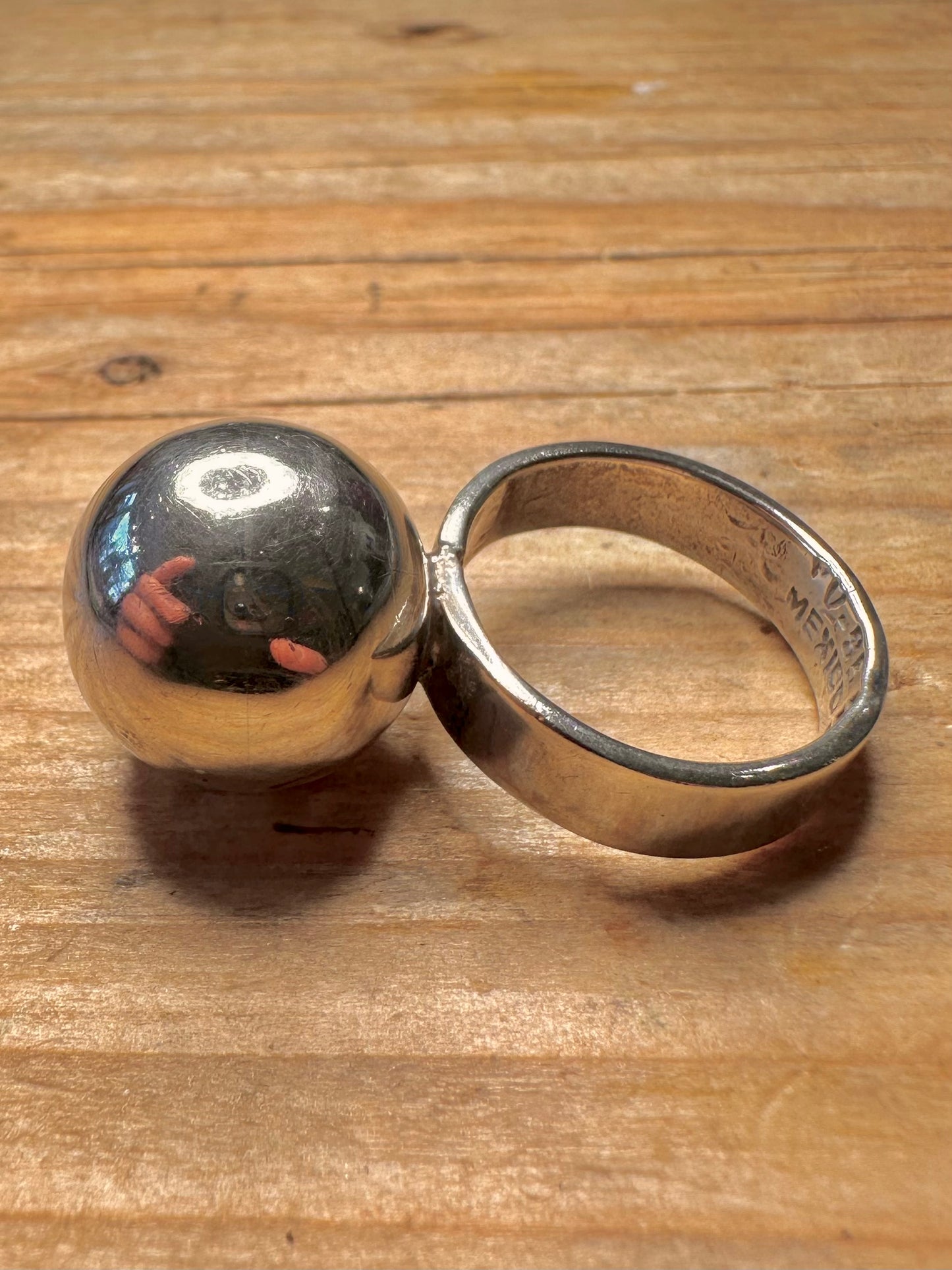 Vintage Modernist Ball Chime Mexico 925 Sterling Silver Size N Ring