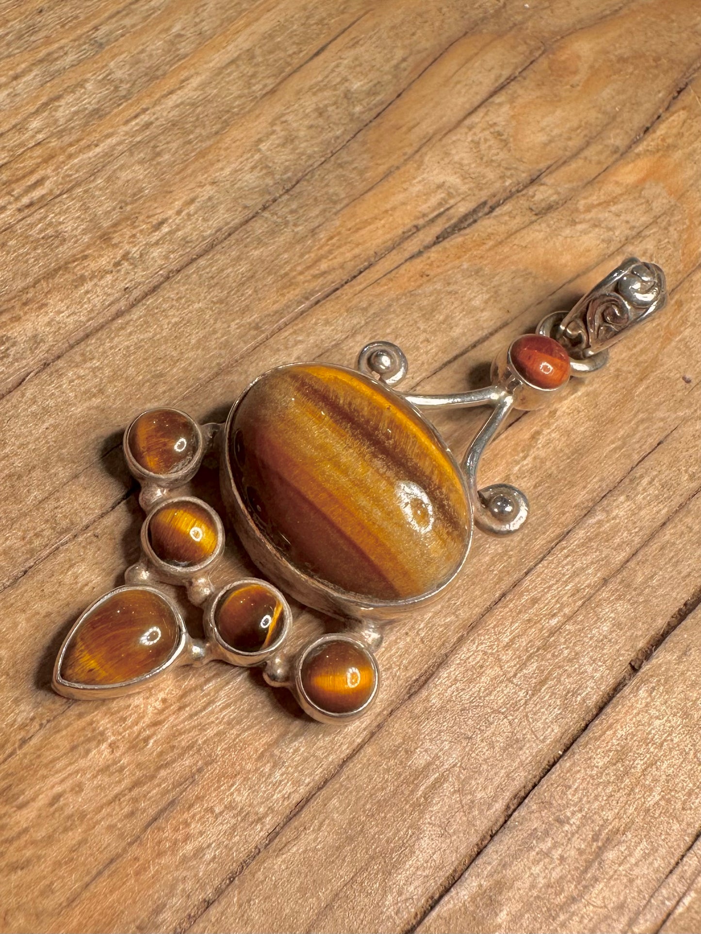 Vintage Tigers Eye Ornate 925 Sterling Silver Pendant