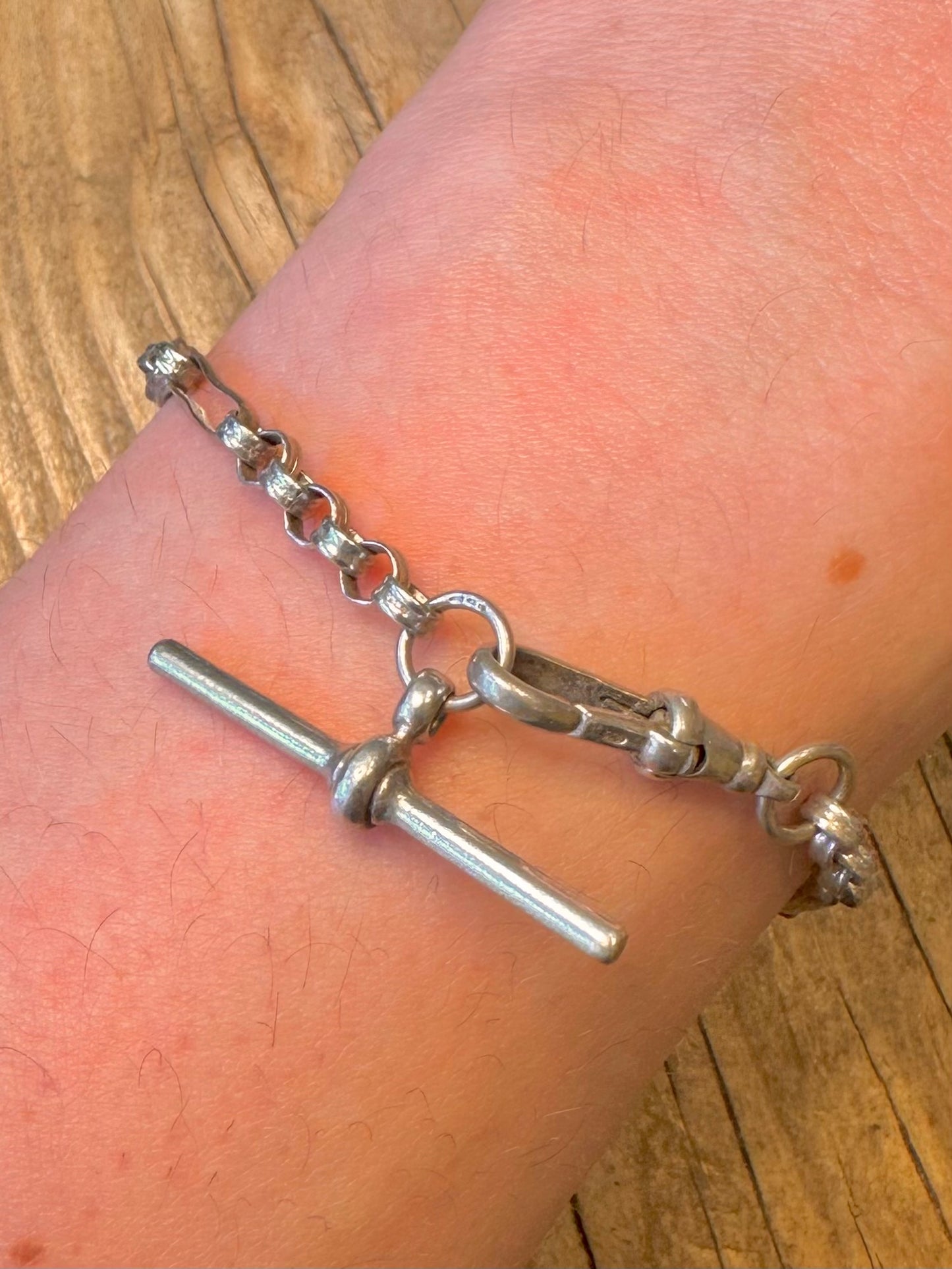 Posaunen-Gliederkette 1995 Albertskette T-Bar 925 Sterling Silber 7,5 Zoll Armband