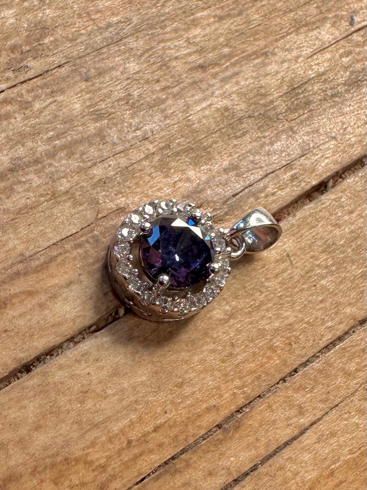 Vintage Blue and White CZ 925 Sterling Silver Pendant