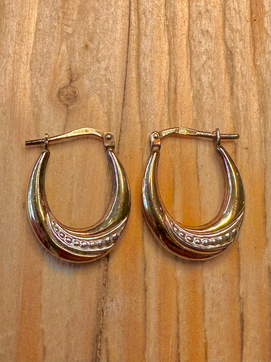 Vintage Creole Hoops 9ct Gold Bonded on 925 Sterling Silver Earrings