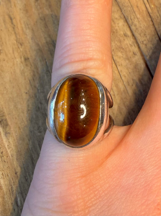 Oval 1975 Tigers Eye 925 Sterling Silver Size L Ring
