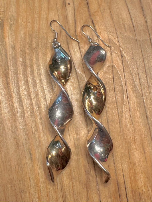 Vintage Chunky Twisted Gold and 925 Sterling Silver Earrings