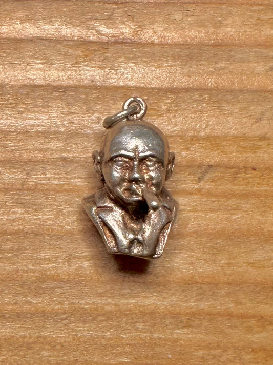Vintage Winston Churchill Bust 925 Sterling Silver Charm Pendant