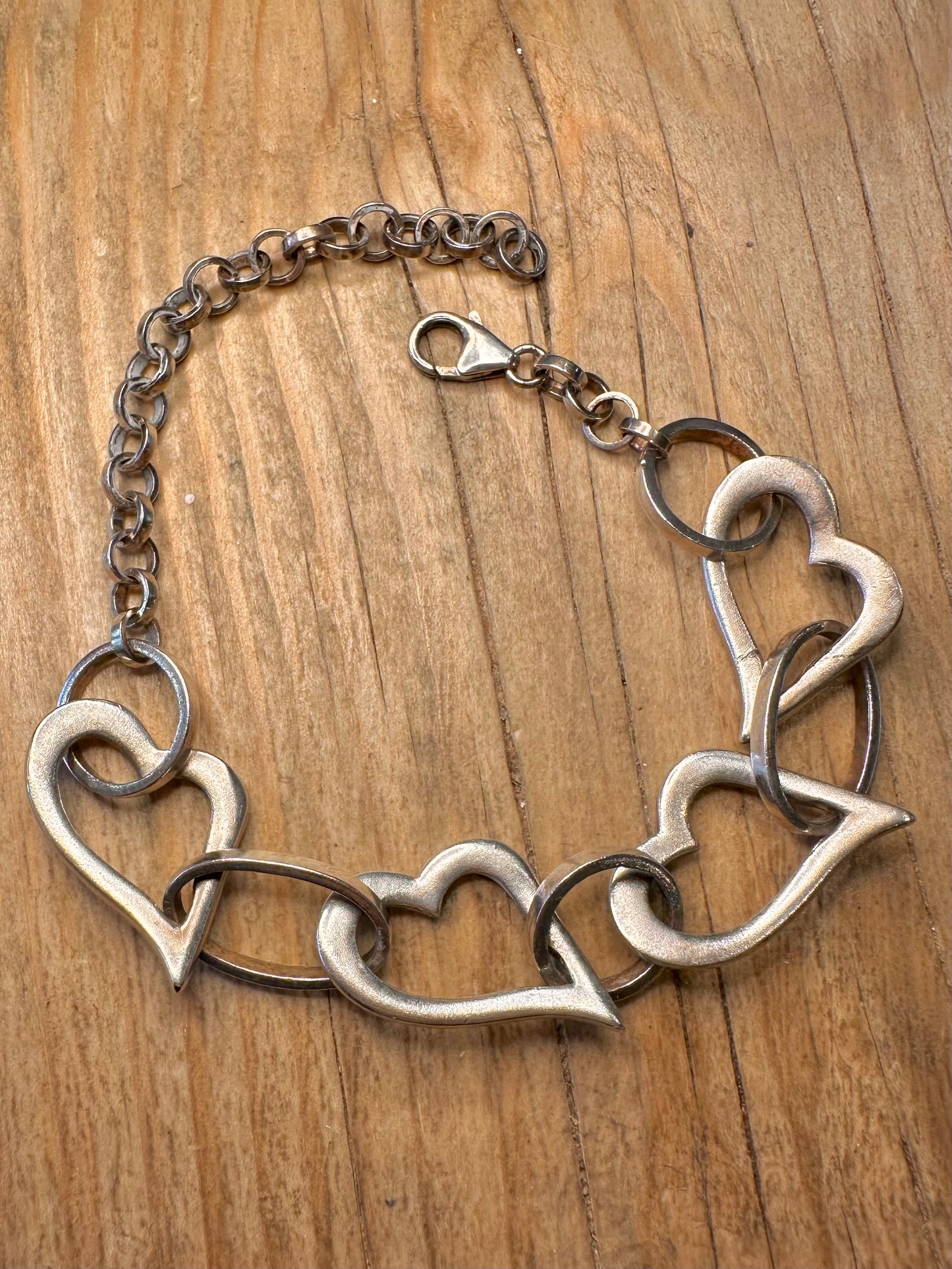 Abstract Heart Link 925 Sterling Silver 6.7 to 9.5 inch Bracelet