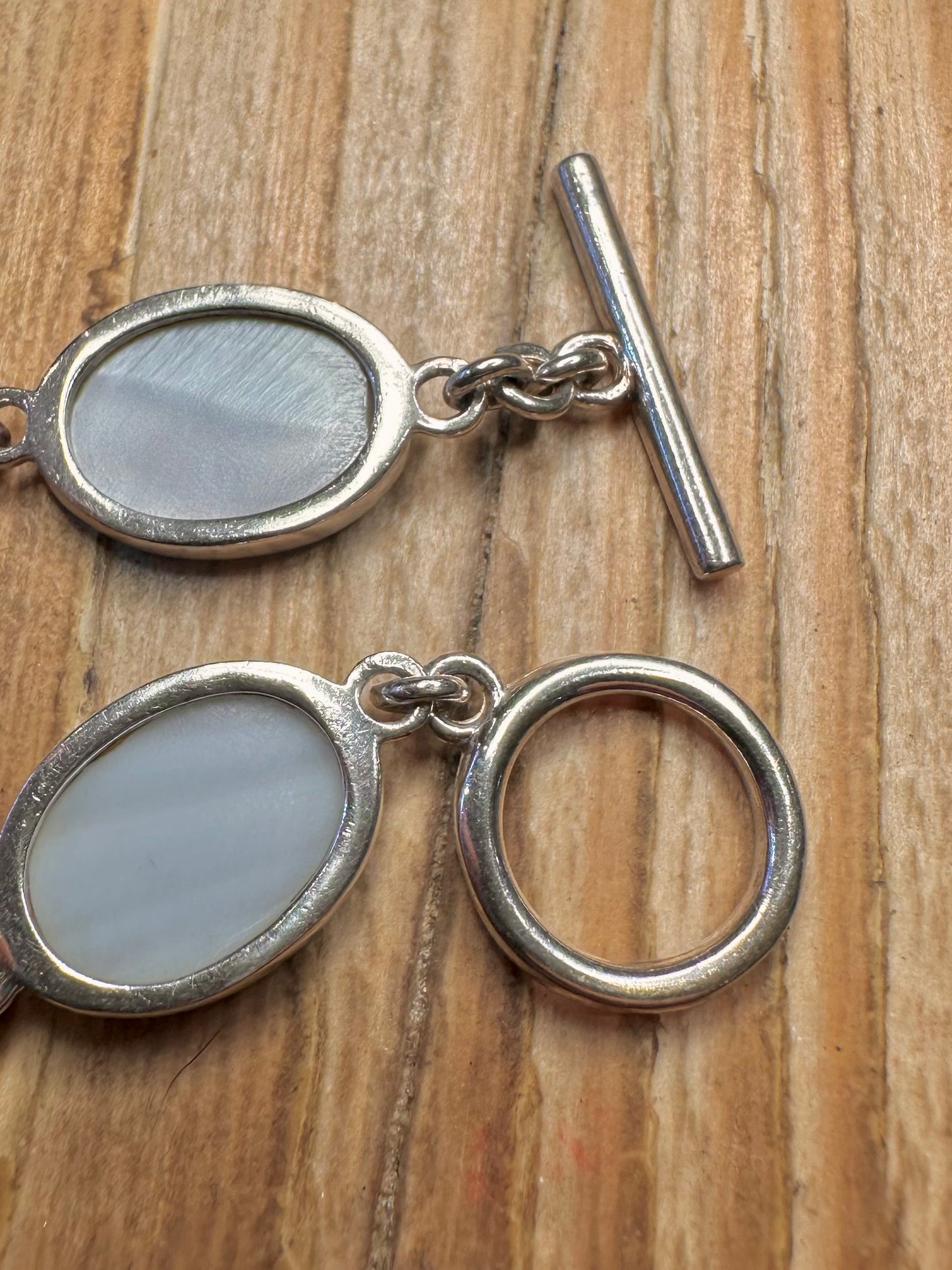 Vintage Blue Mother of Pearl Oval 935 Sterling Silver 7.6 inch Bracelet