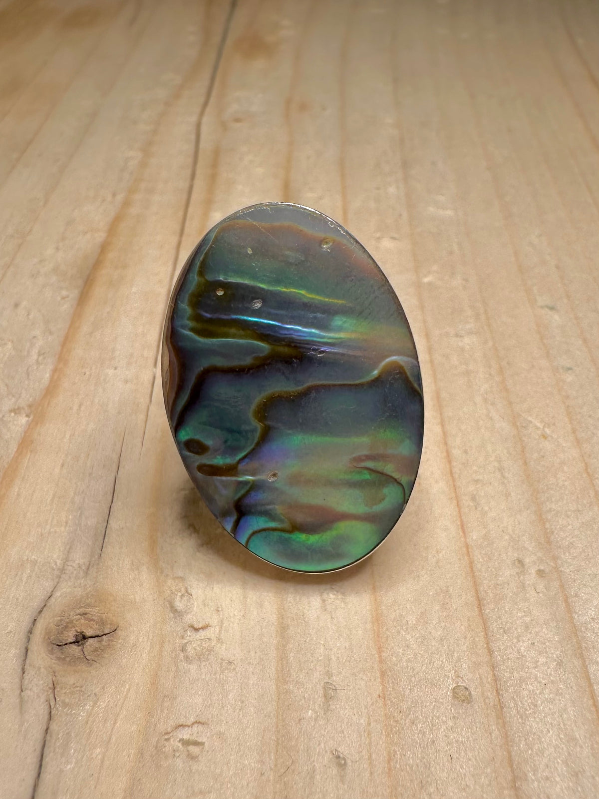 Large Oval Abalone 925 Sterling Silver Size O Ring
