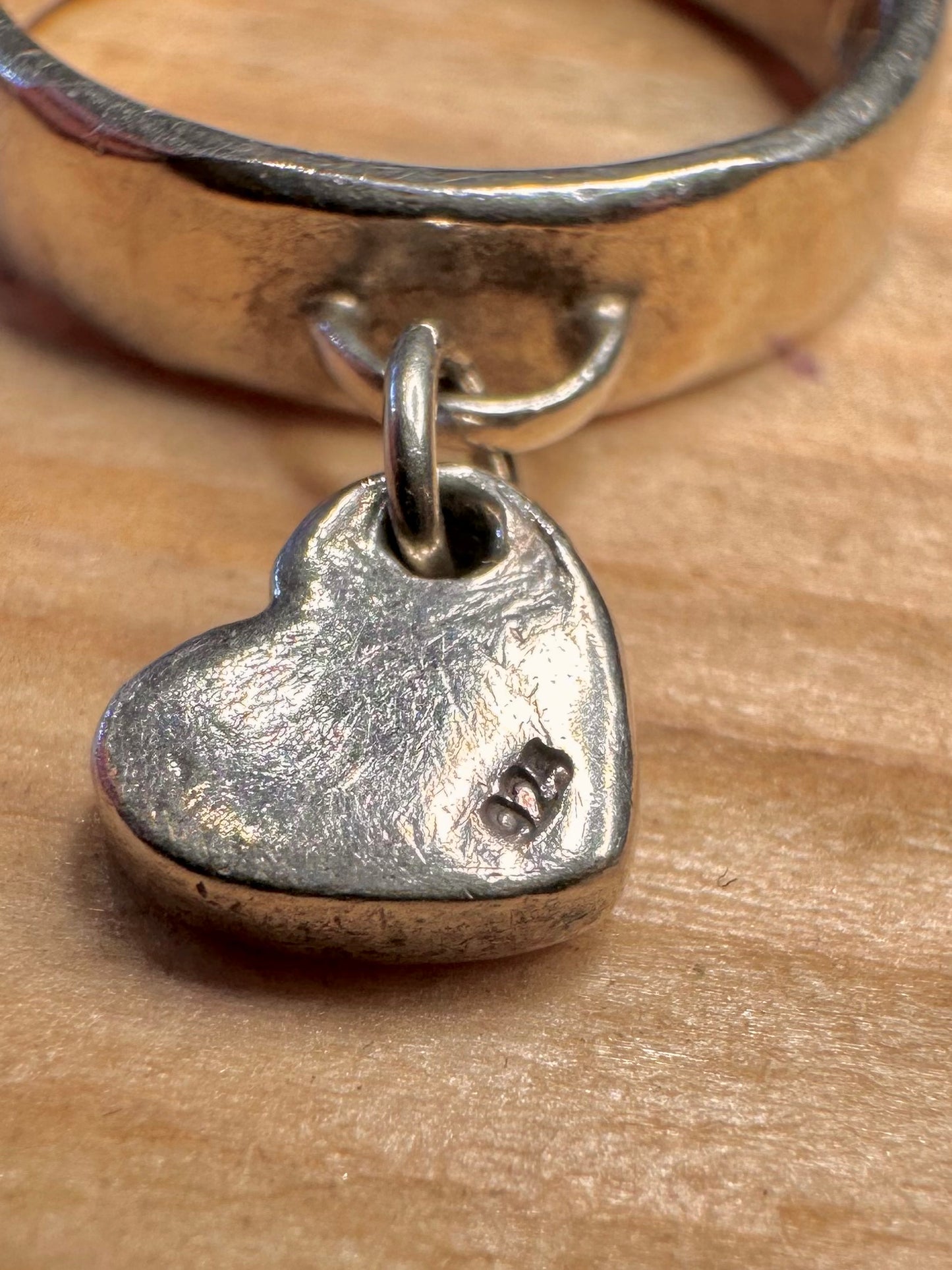 Vintage Heart Charm Band 925 Sterling Silver Size O Ring