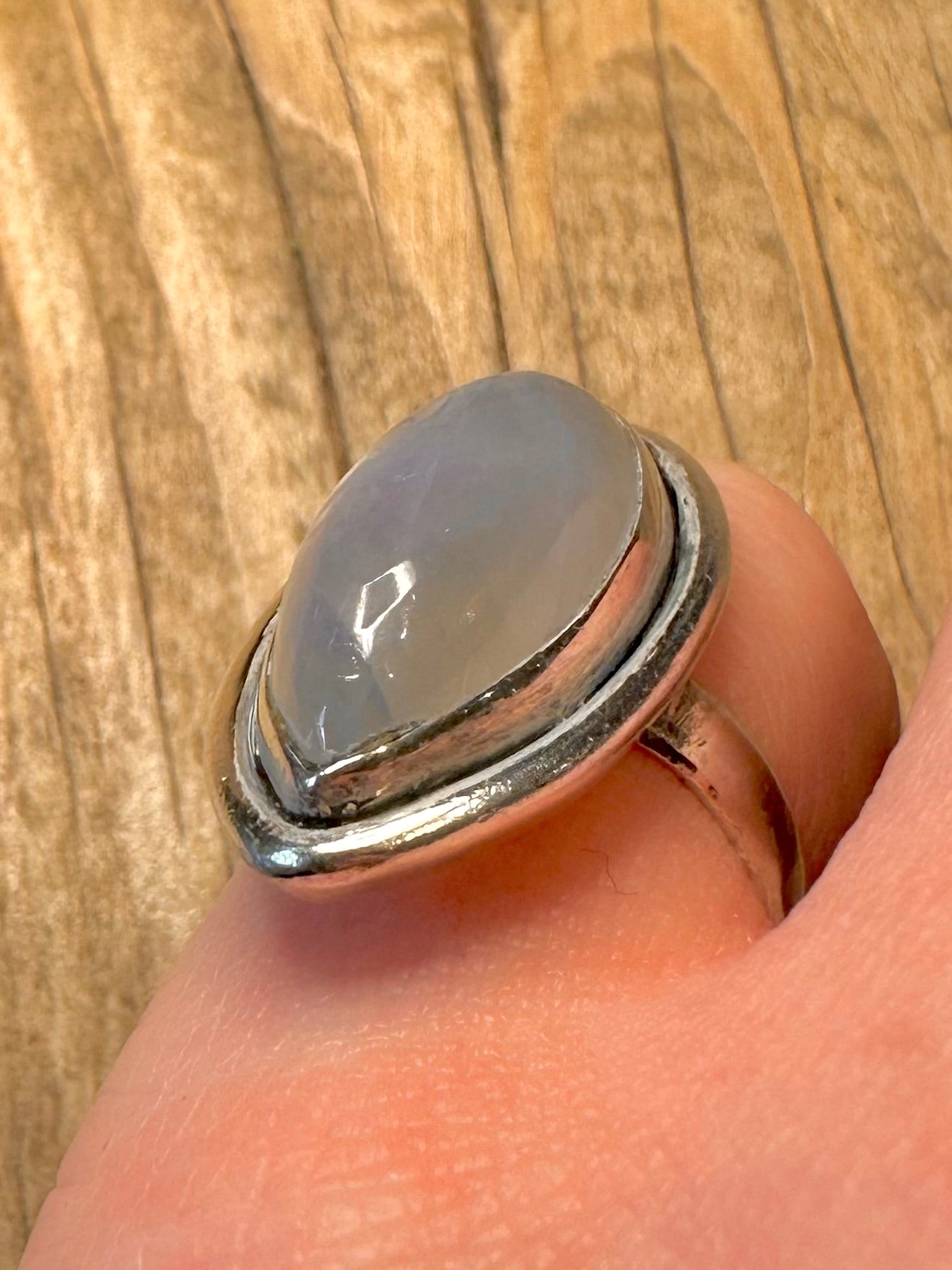 Vintage Moonstone Marquise Shaped 925 Sterling Silver Adjustable Size L1/2 Ring
