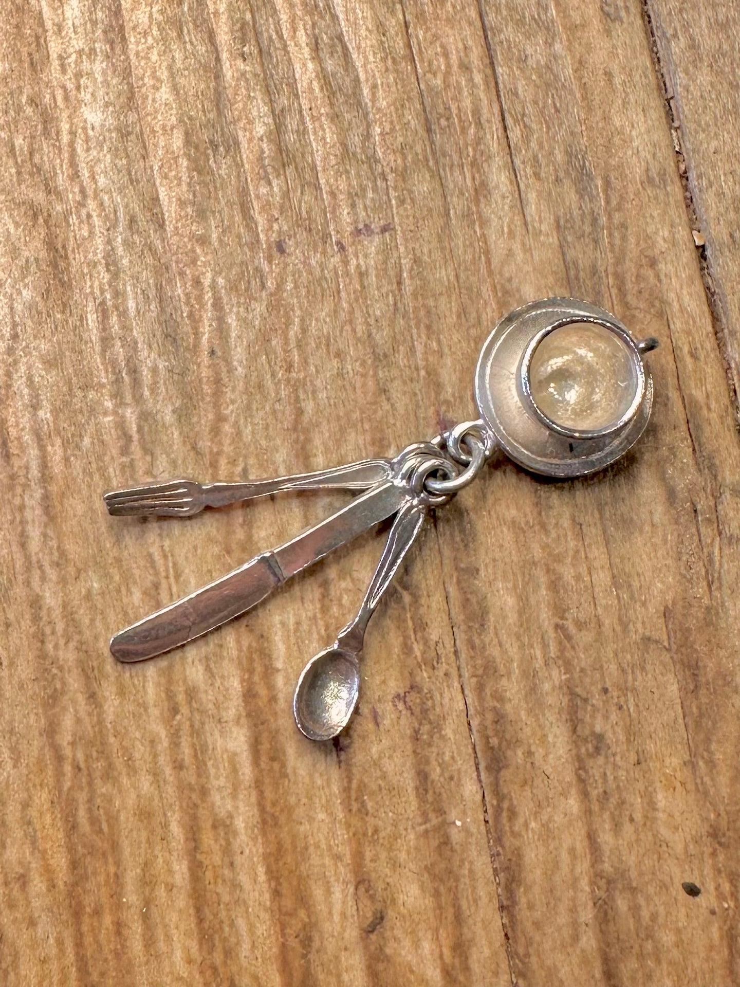 Nuvo 1993 Teacup and Cutlery 925 Sterling Silver Charm Pendant