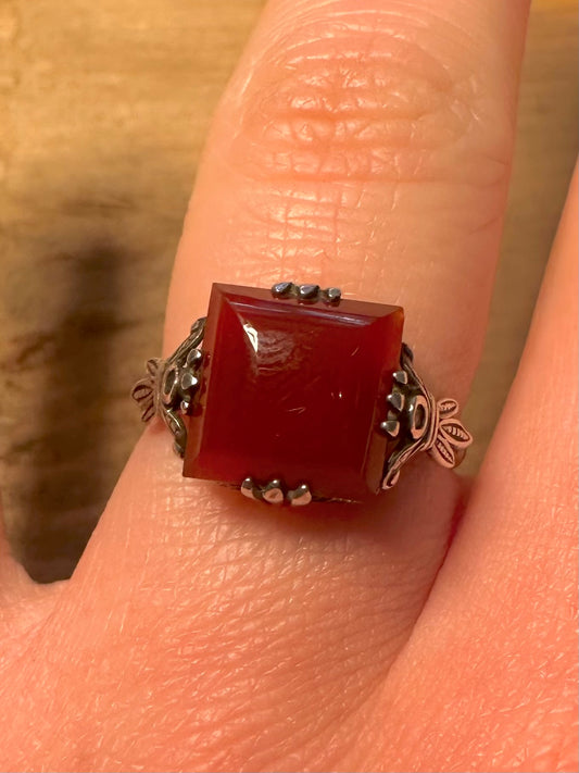 Vintage Carnelian Ornate Signet 925 Silver Size O Ring