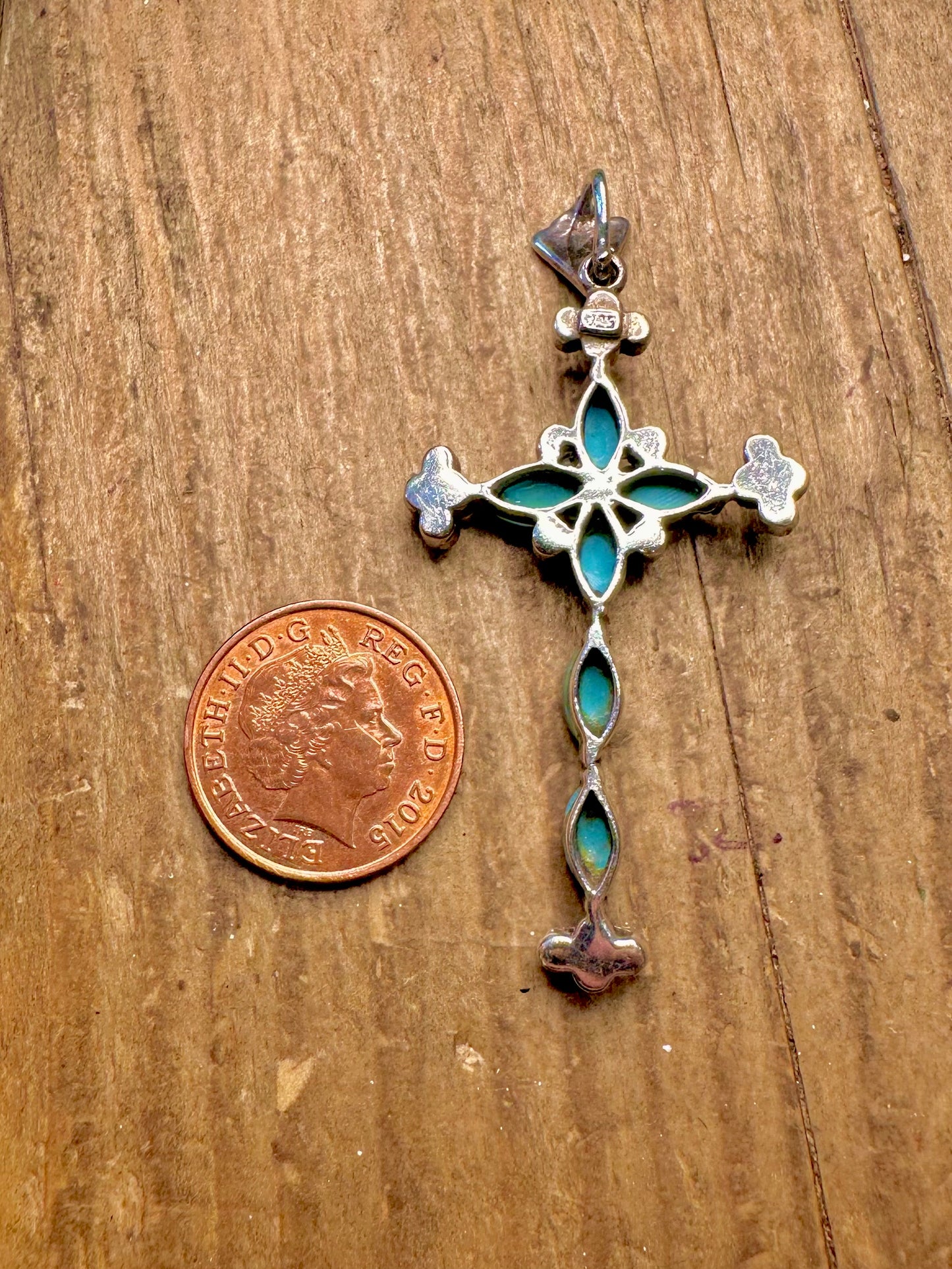 Turquoise Marcasite Cross 925 Sterling Silver Pendant