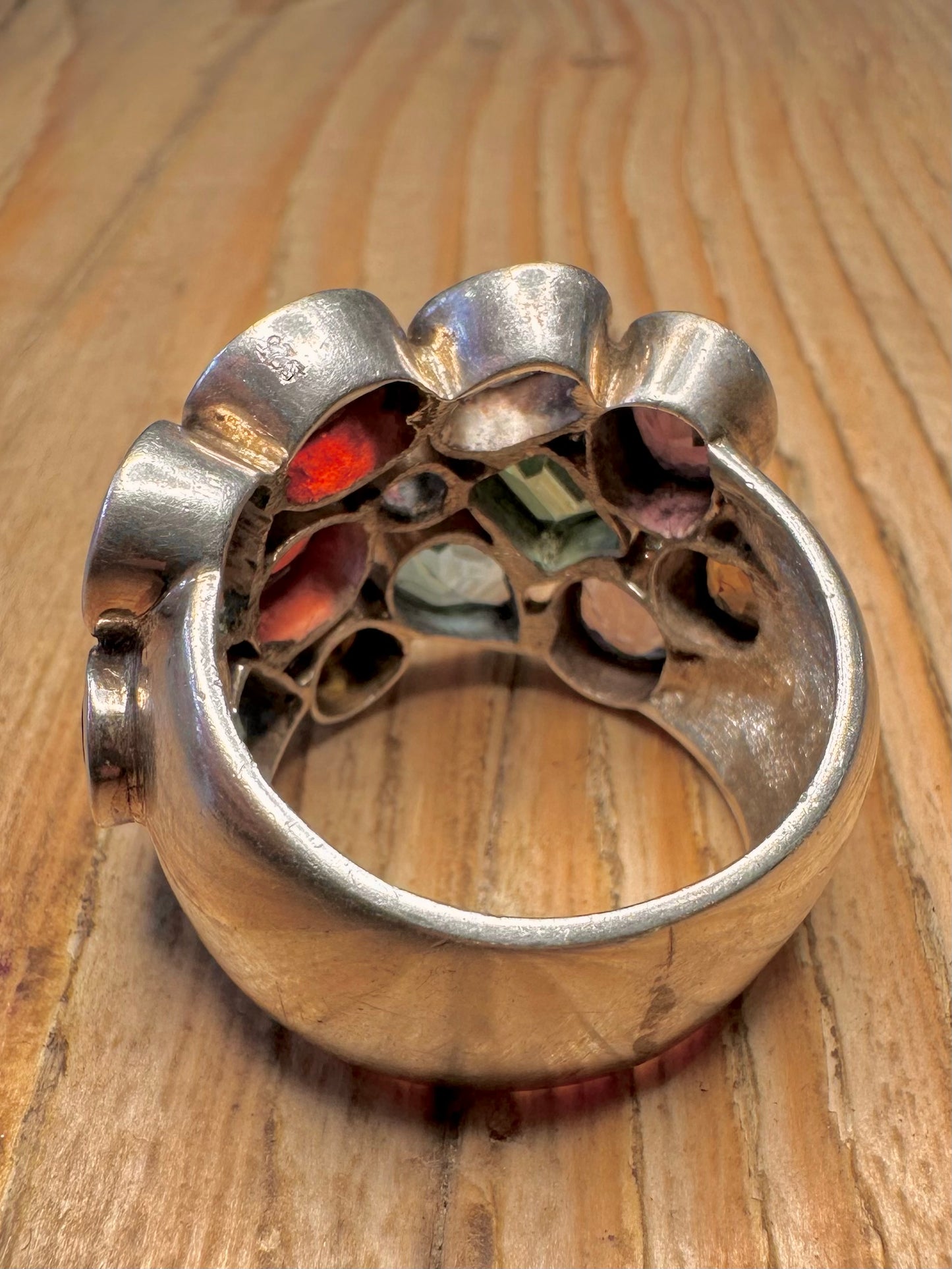 Modernist Chunky Multi Gemstone 925 Sterling Silver Size Z+3 Ring