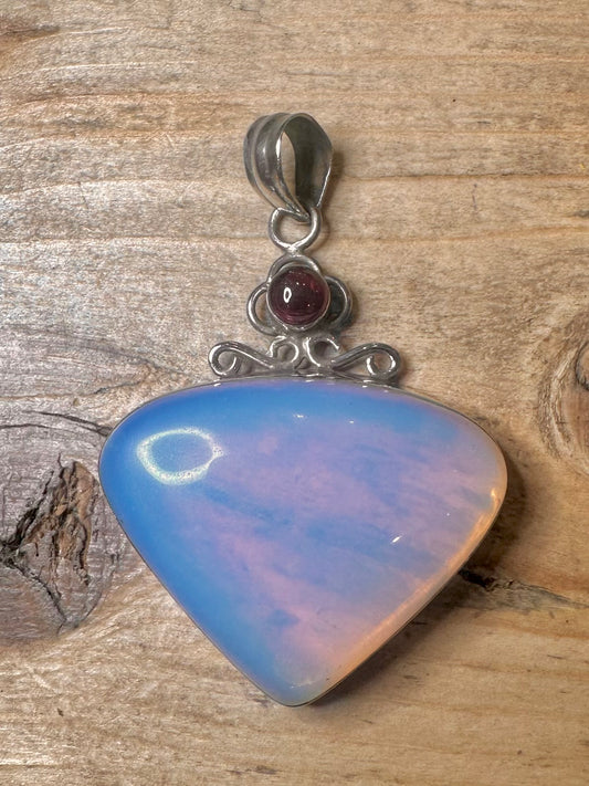 Vintage Opalite and Garnet 925 Silver Pendant