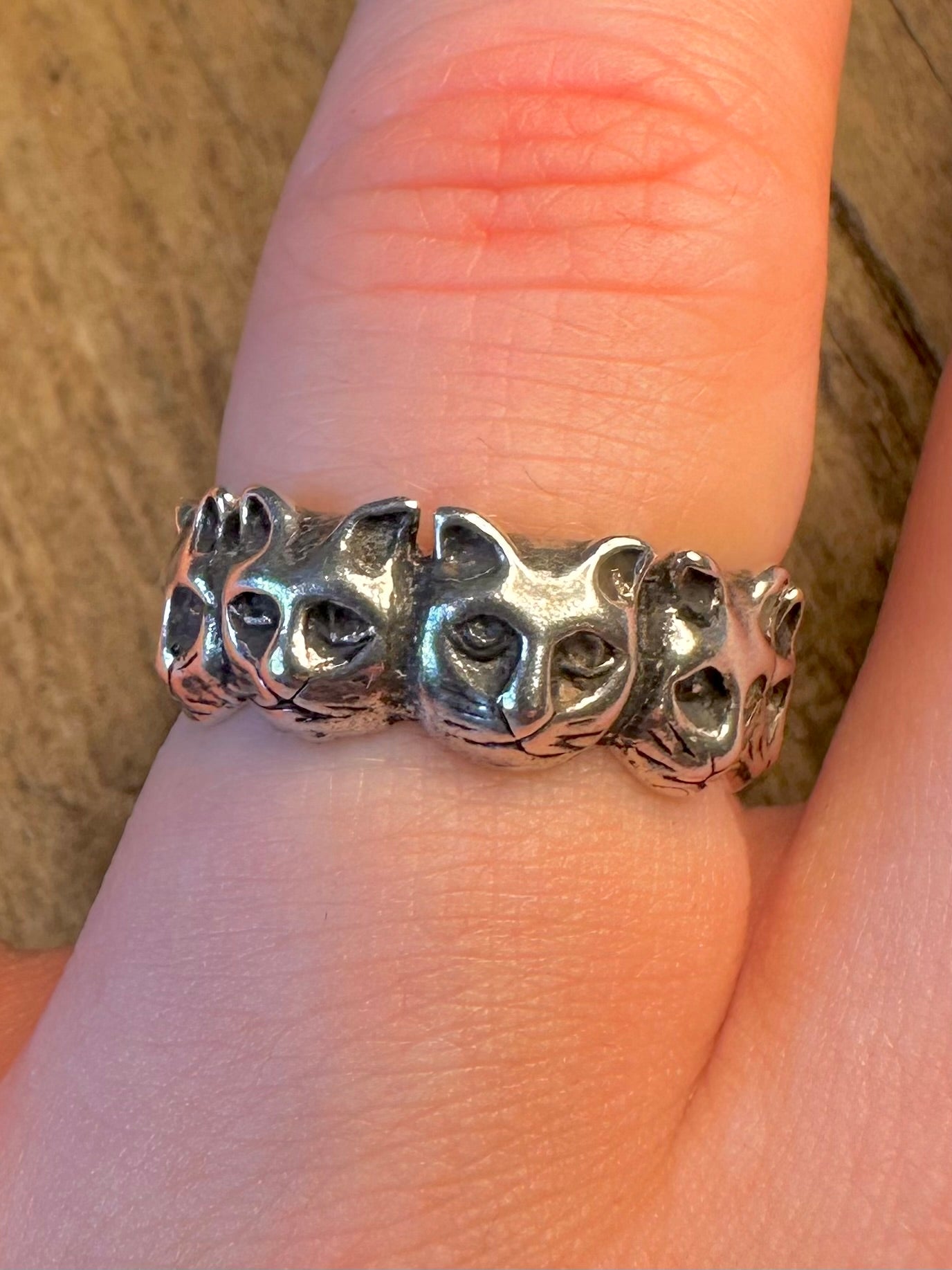 Cat Faces Repeated Band 925 Sterling Silver Size P Ring