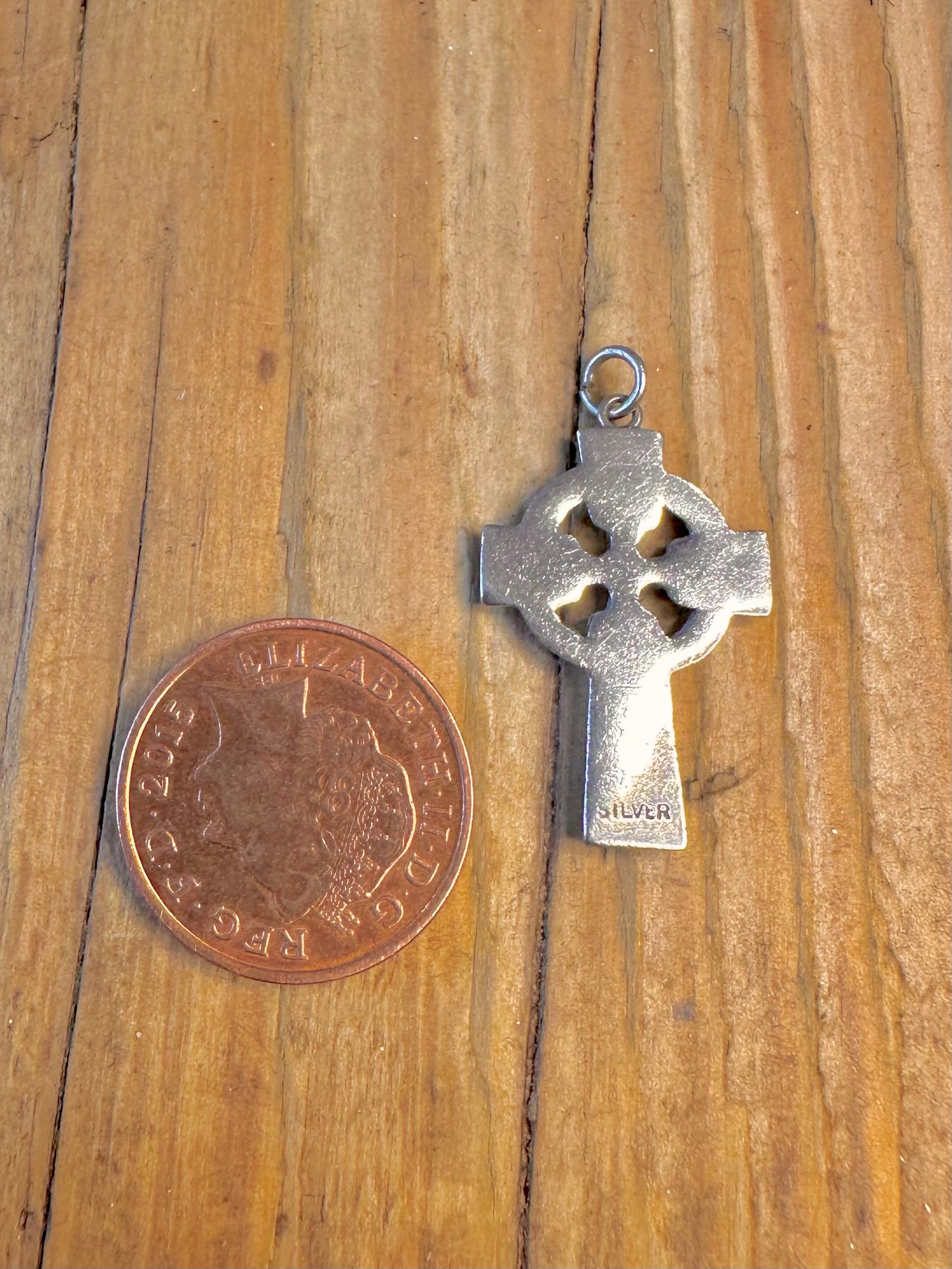 Celtic Cross Green Marble 925 Sterling Silver Pendant