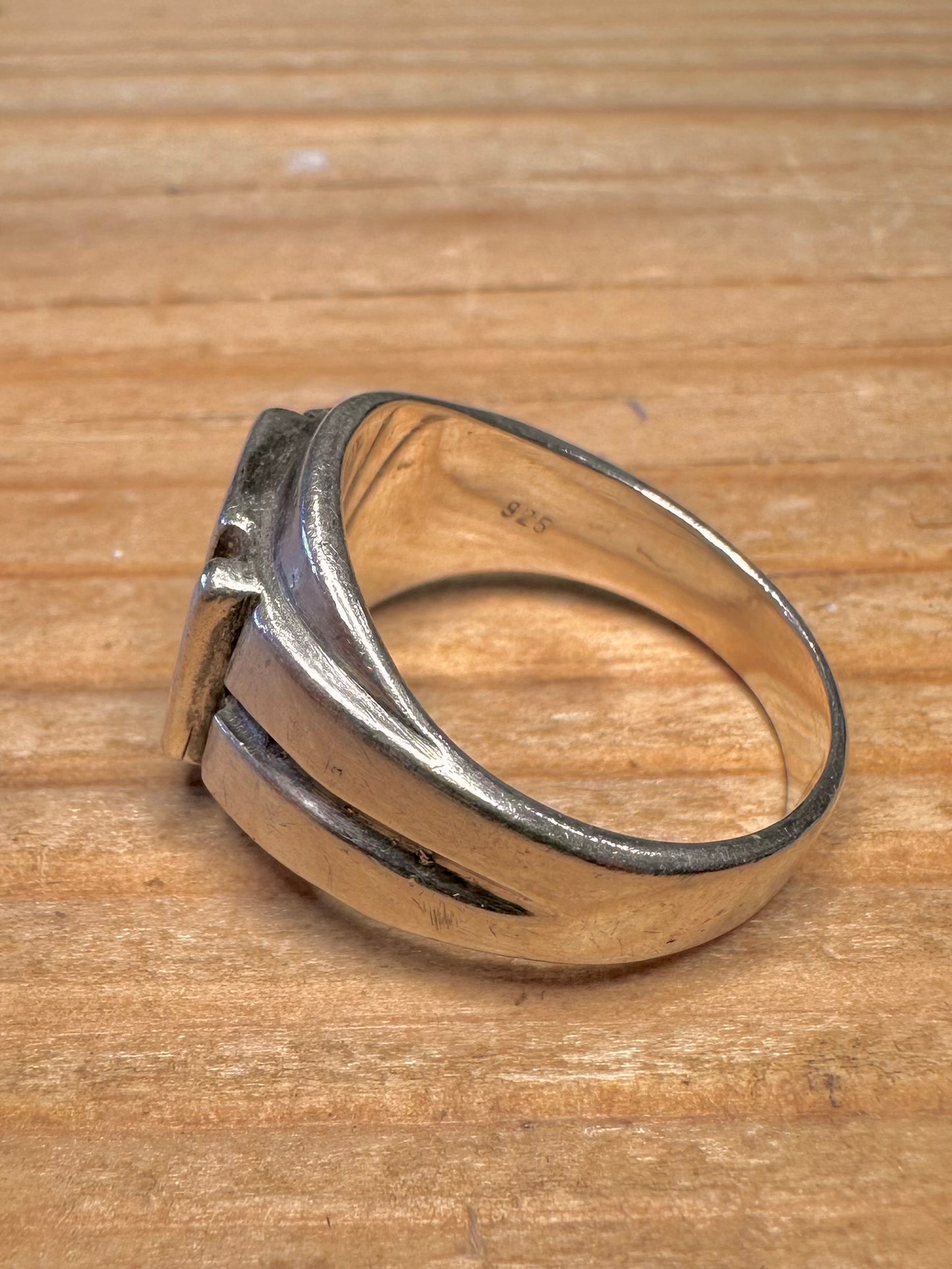 Vintage Greek Key Signet 925 Sterling Silver Size S Ring