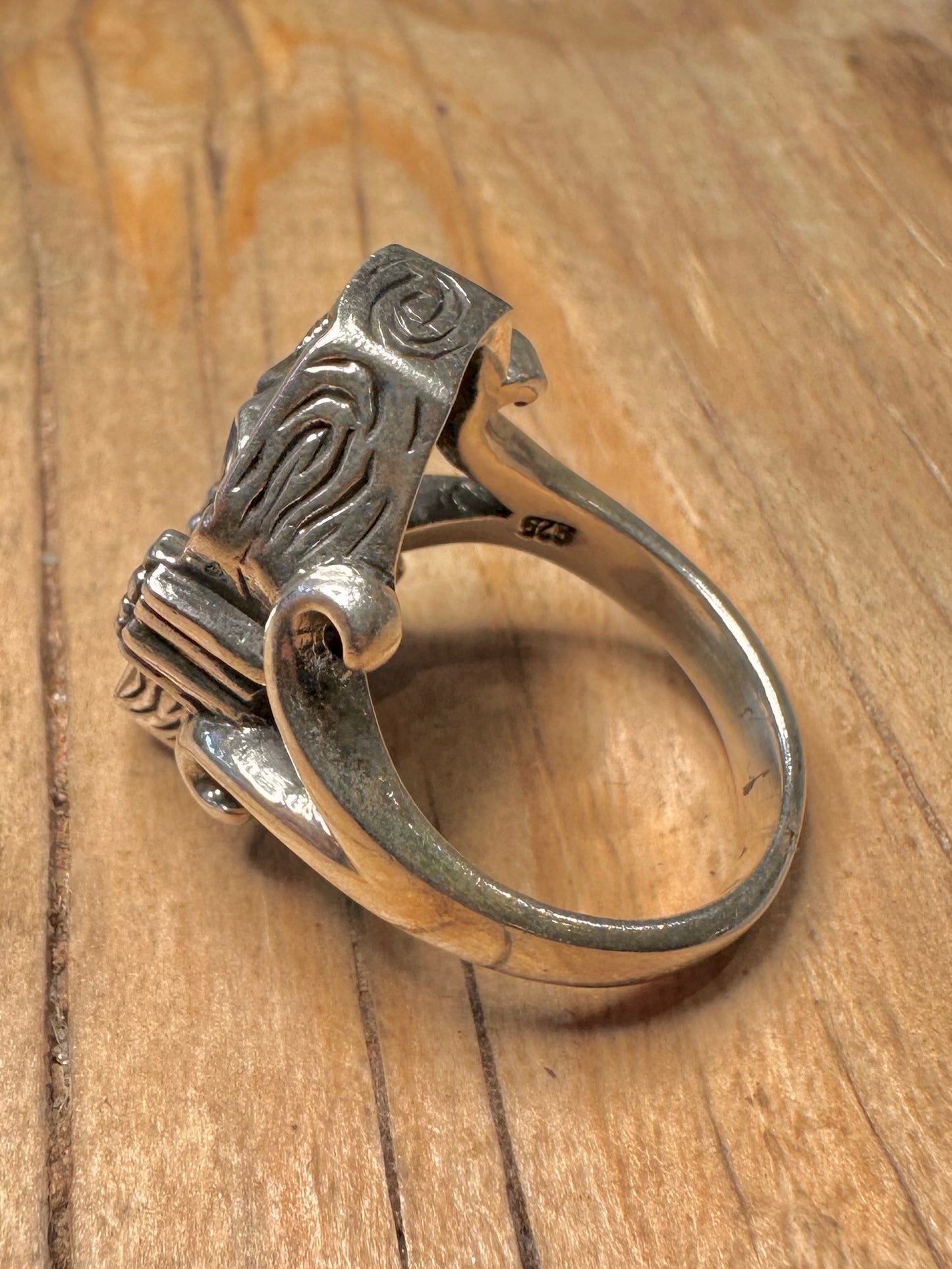 Vintage Skull Coffin Engraved 925 Sterling Silver Size U Ring