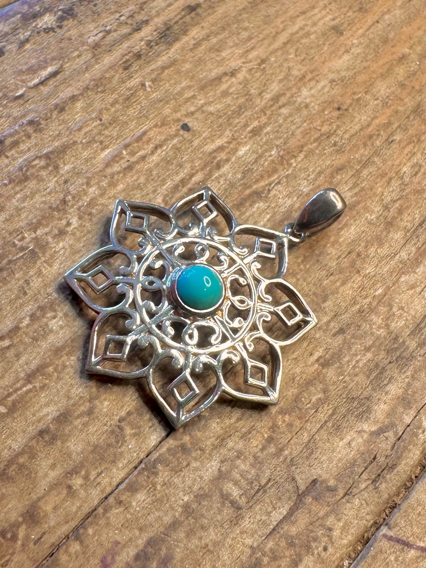 Turquoise Intricate Floral Design 925 Sterling Silver Pendant