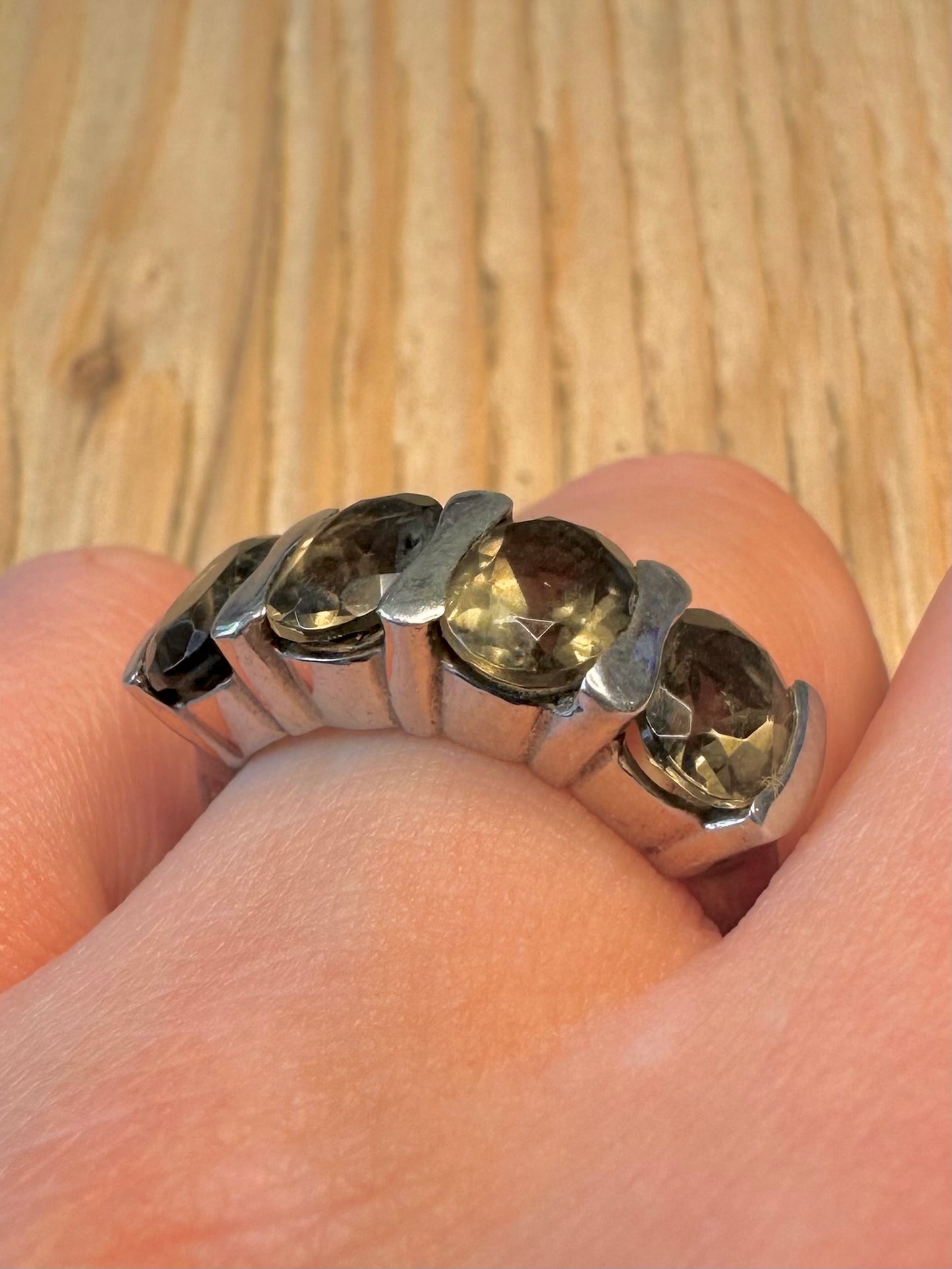Vintage Smokey Quarts 925 Sterling Silver Size P Ring
