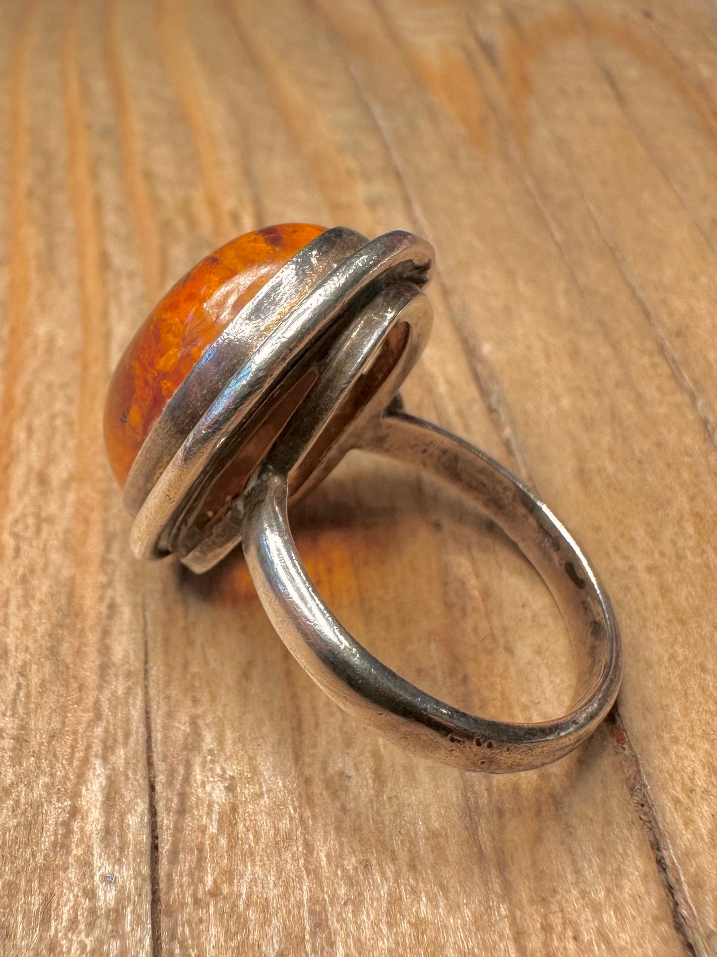 Vintage Art Nouveau Style Amber 925 Sterling Silver Size M Ring