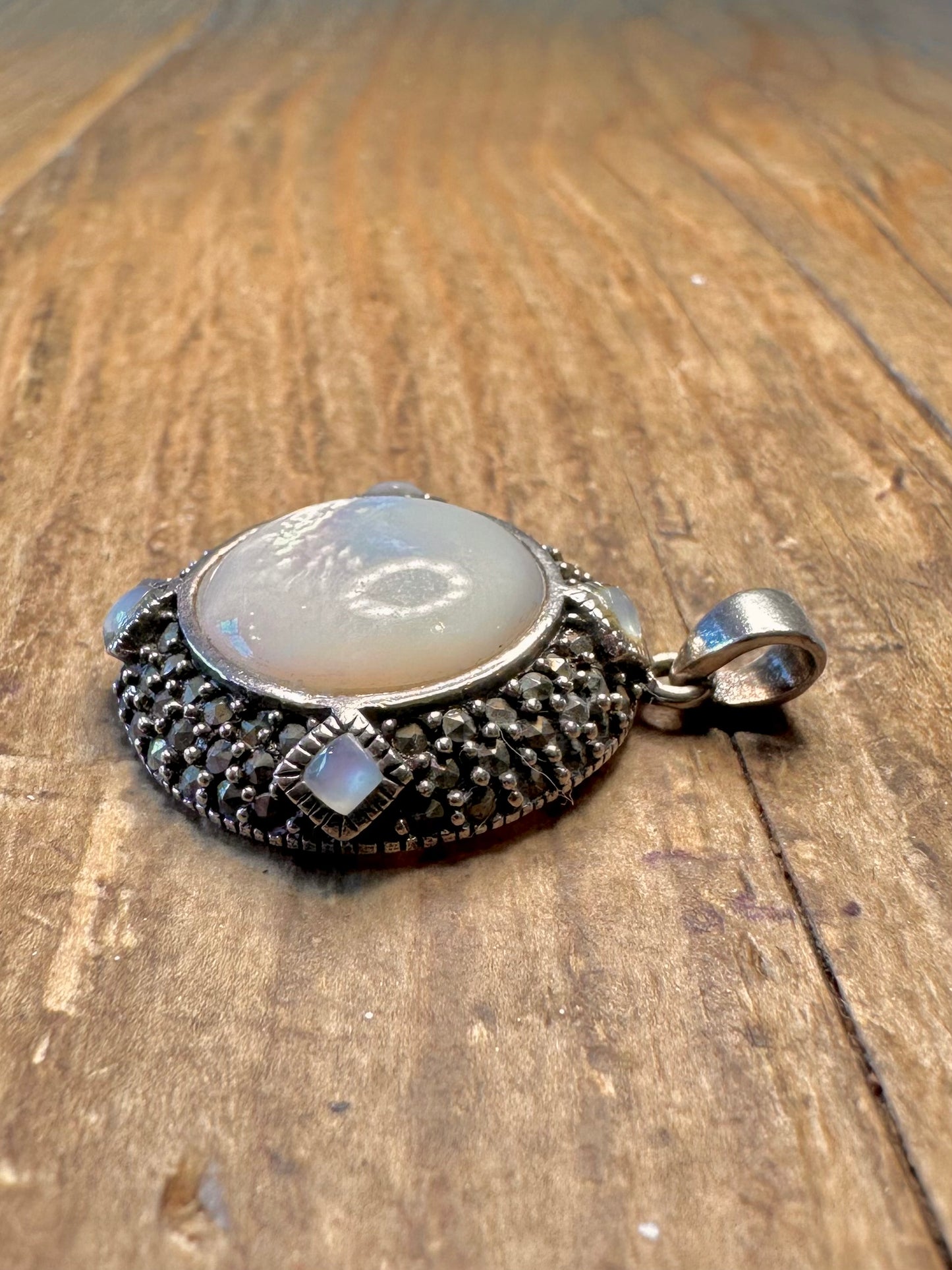 Mother of Pearl and Marcasite 925 Sterling Silver Pendant