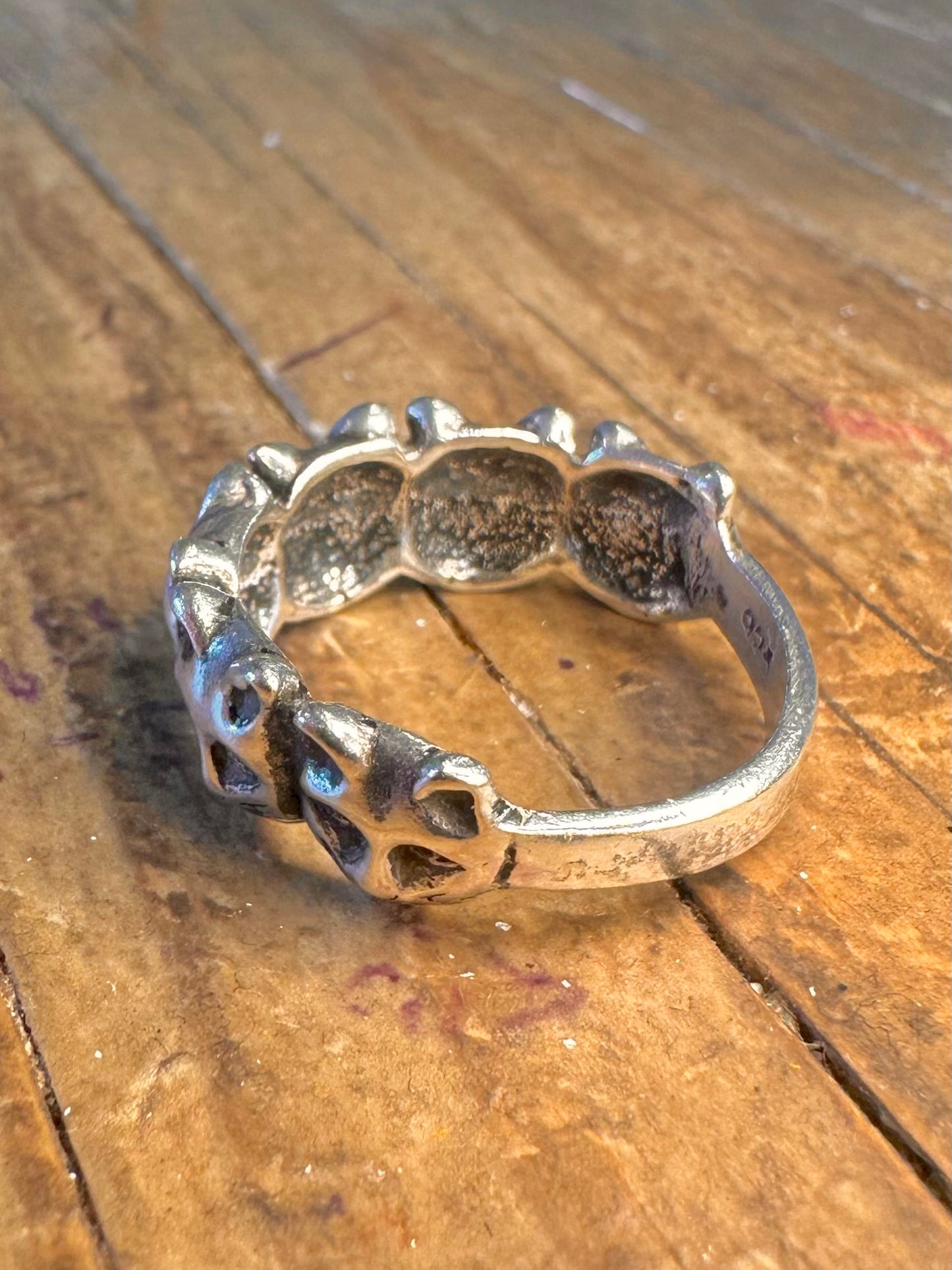 Cat Faces Repeated Band 925 Sterling Silver Size P Ring
