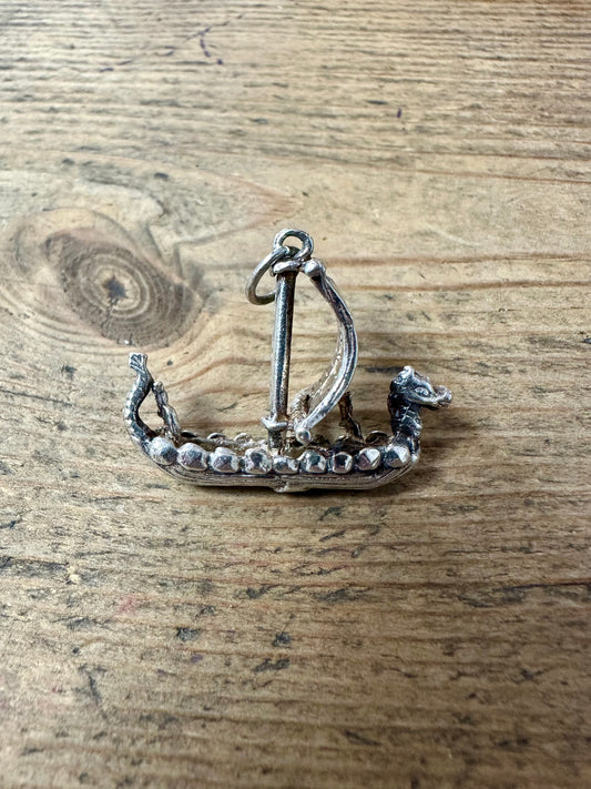 Vintage Viking Ship 925 Silver Charm Pendant