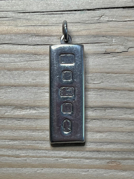 Large Ingot Sheffield 1977 Jubilee Makers Mark E.R 925 Sterling Silver Pendant