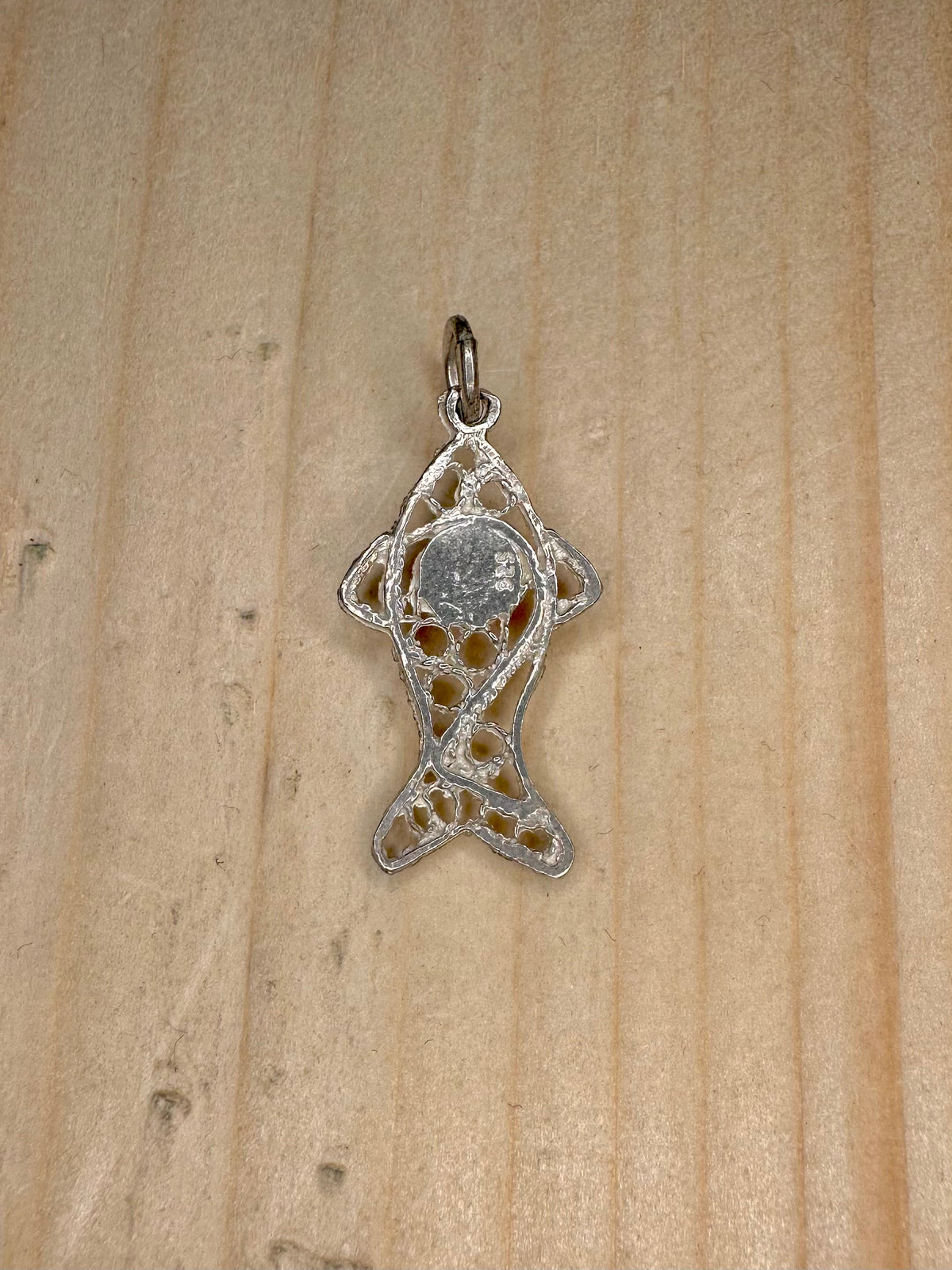 Coral Filigree Fish 925 Sterling Silver Pendant