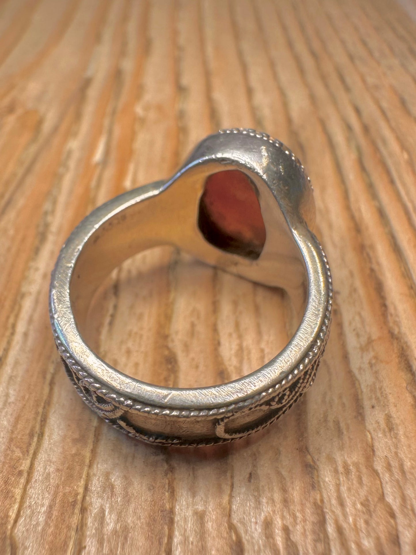 Vintage Red Agate Tribal 925 Sterling Silver Size N Ring