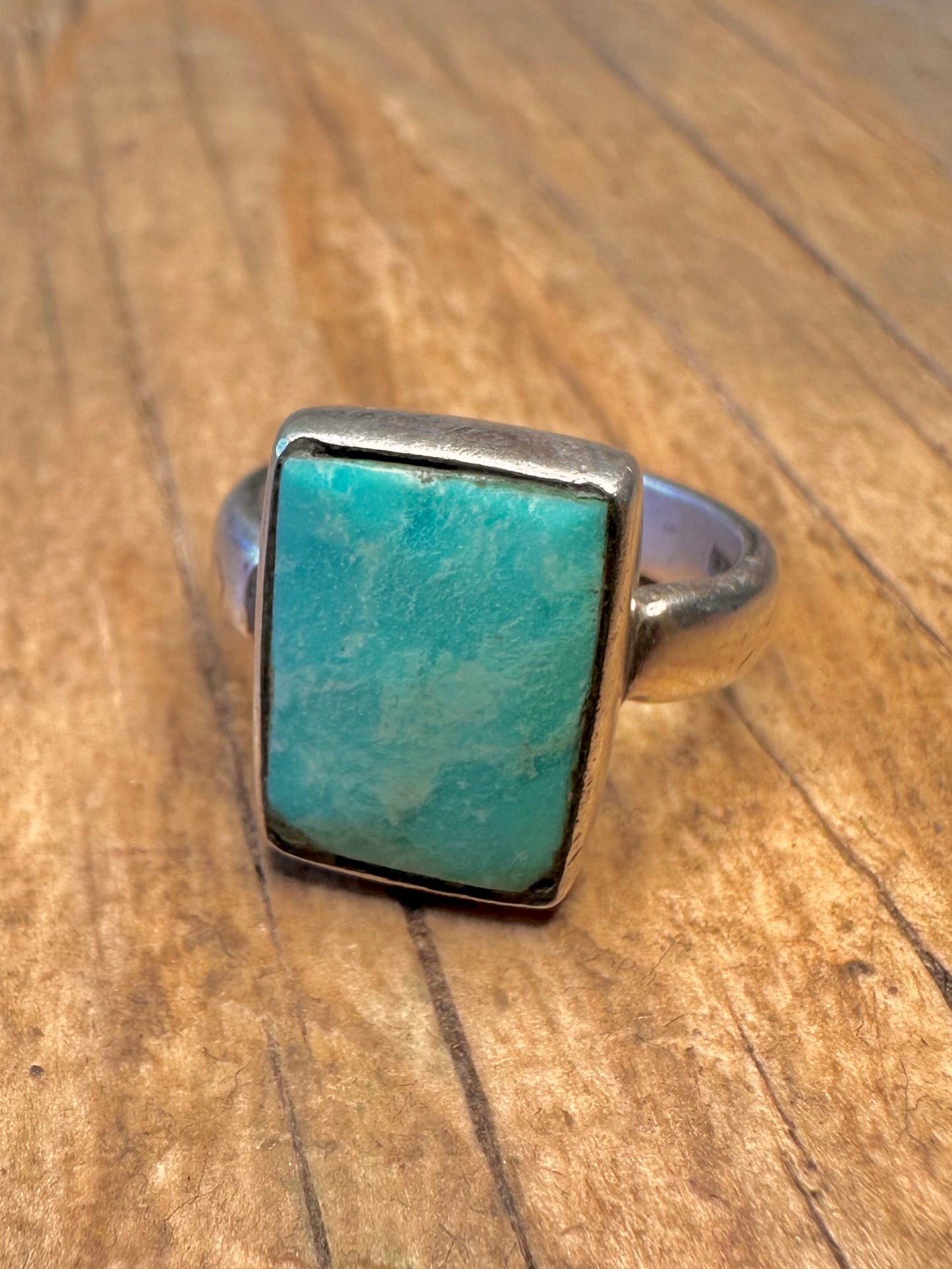 Light Blue Turquoise Rectangle 925 Sterling Silver Hallmarked Size I Ring