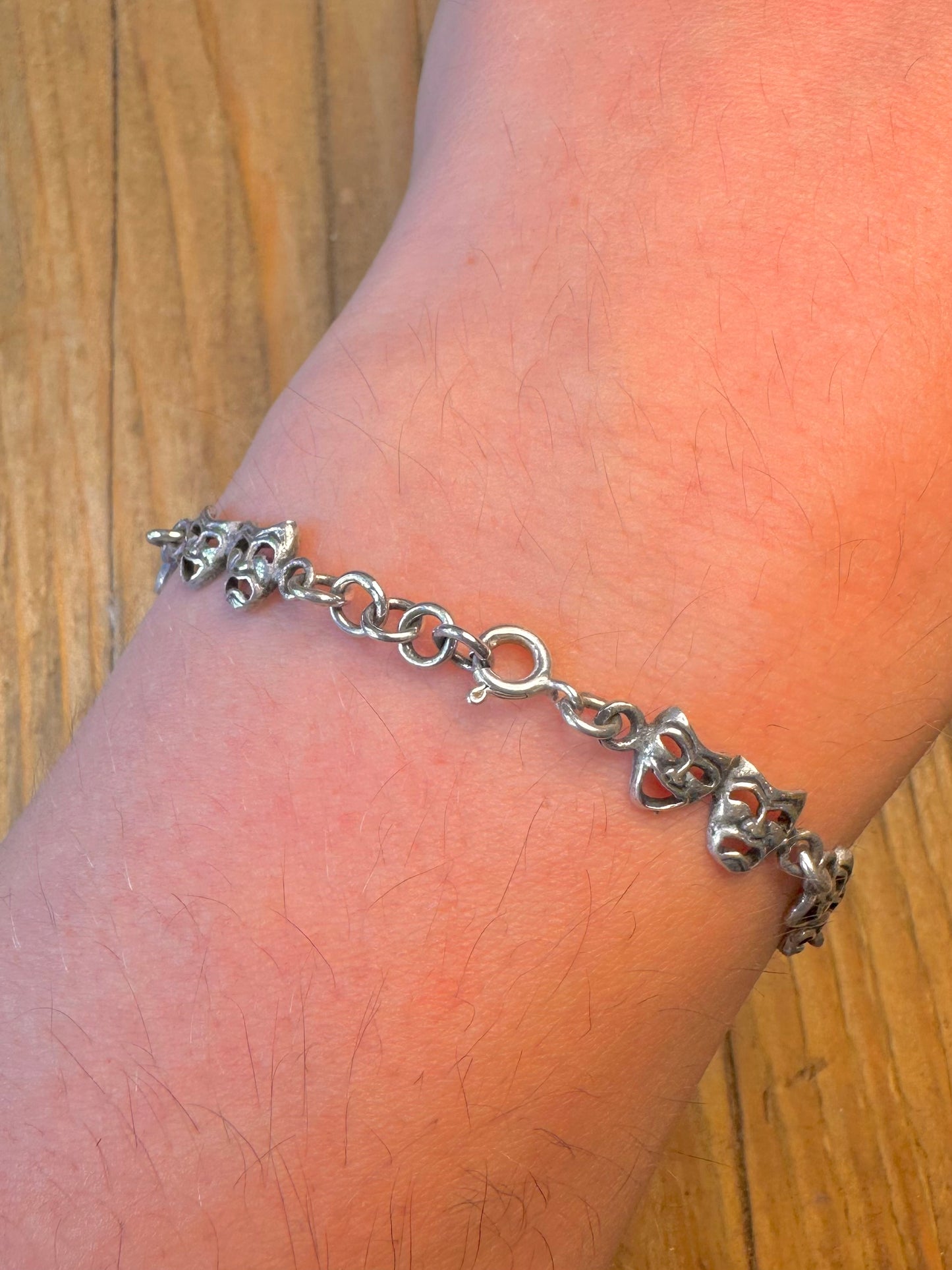 Comedy and Tragedy Link 925 Sterling Silver 7.5 to 8 inch Bracelet