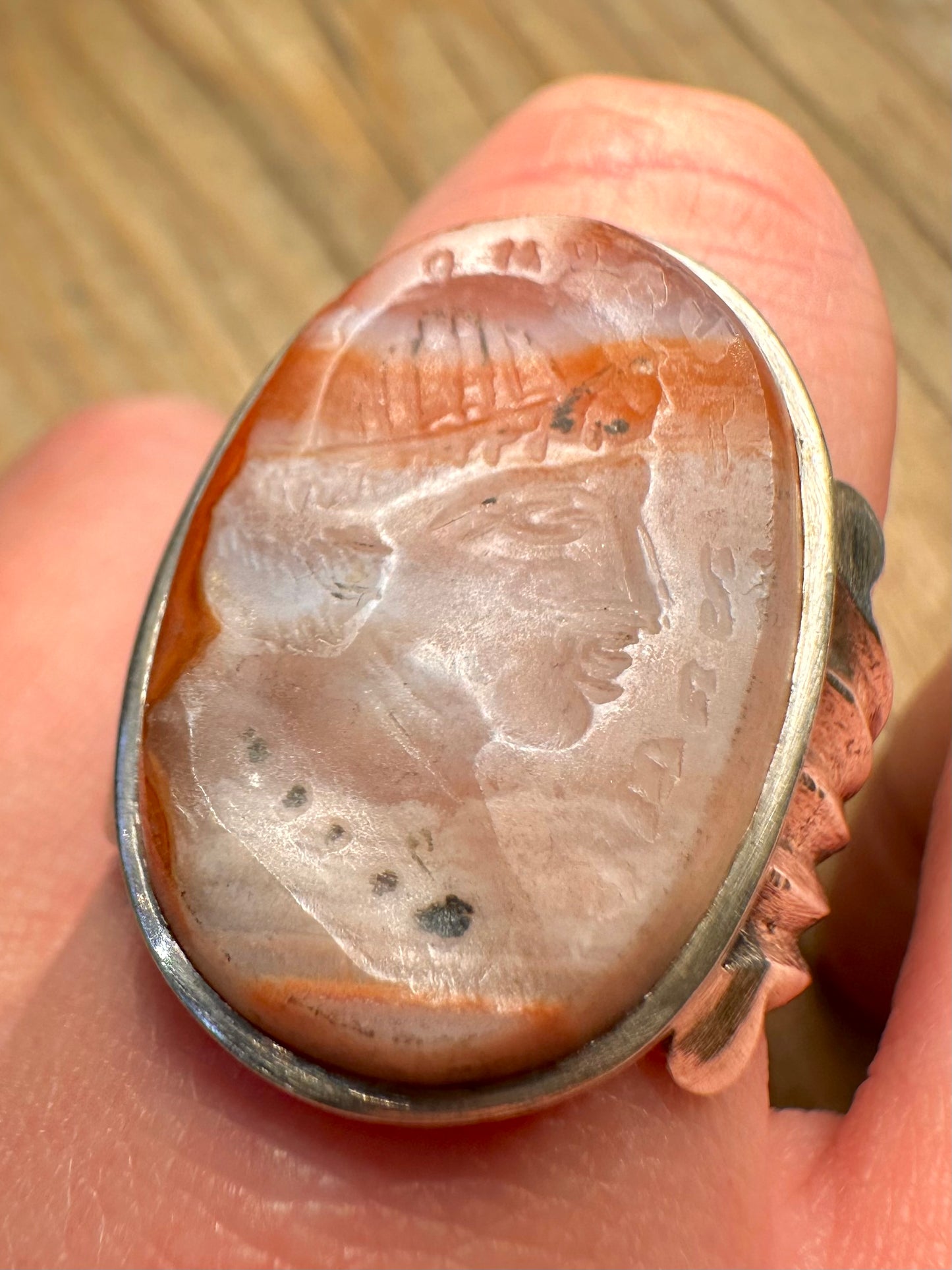 Vintage Carnelian Intaglio Head 925 Sterling Silver Size U Ring