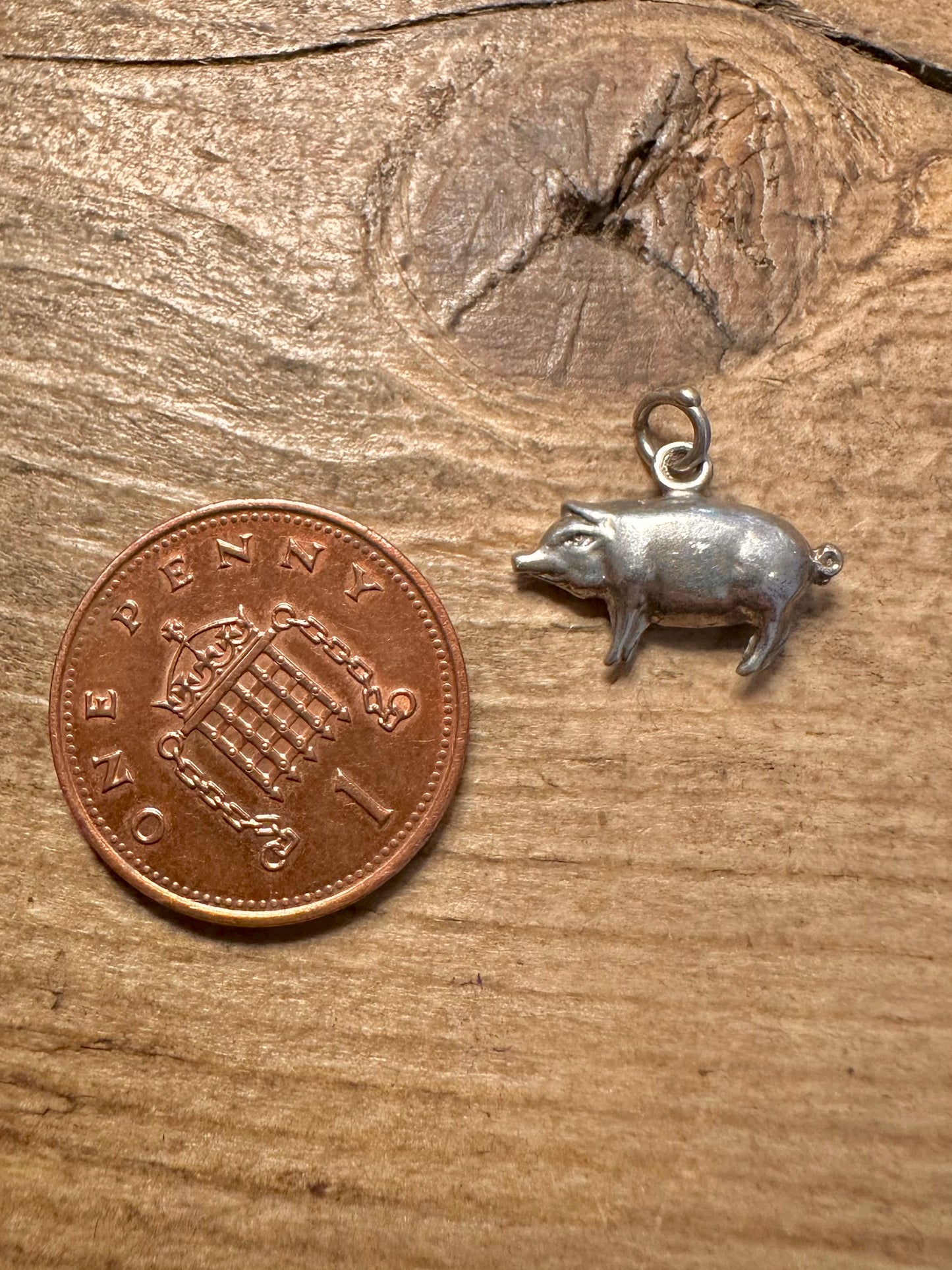 Vintage Pig 925 Silver Charm Pendant