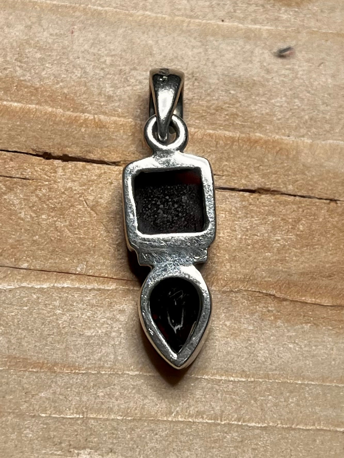 Dark Garnet Square and Tear Drop 925 Sterling Silver Pendant