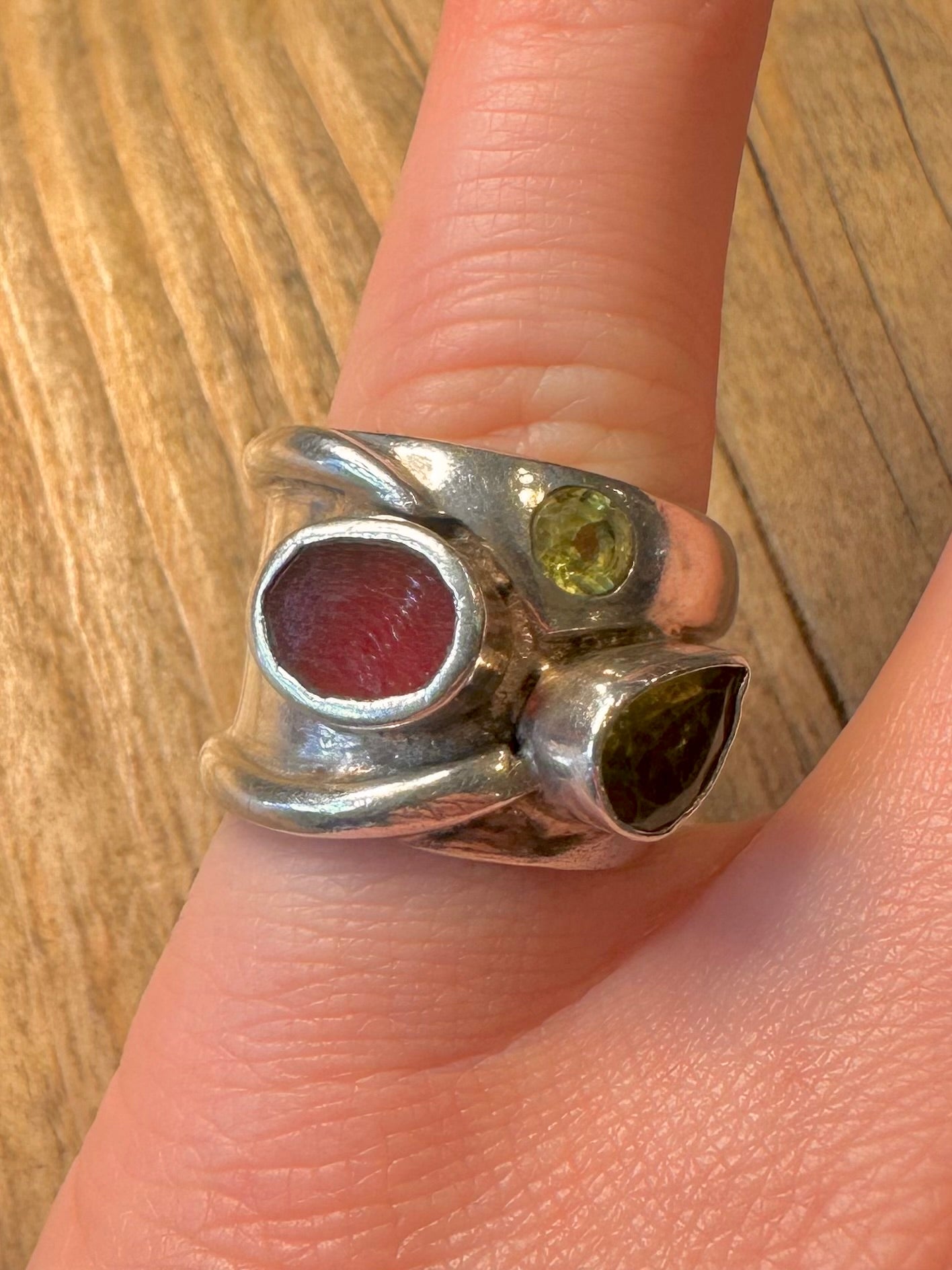 Abstract Multi Stone Chunky 925 Sterling Silver Size N Ring