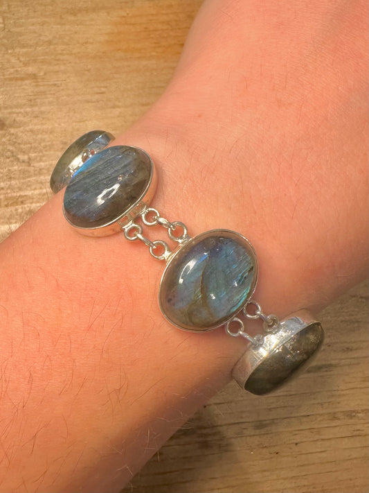 Vintage Labradorite T Bar 925 Silver 6.3 to 7.3 inch Bracelet