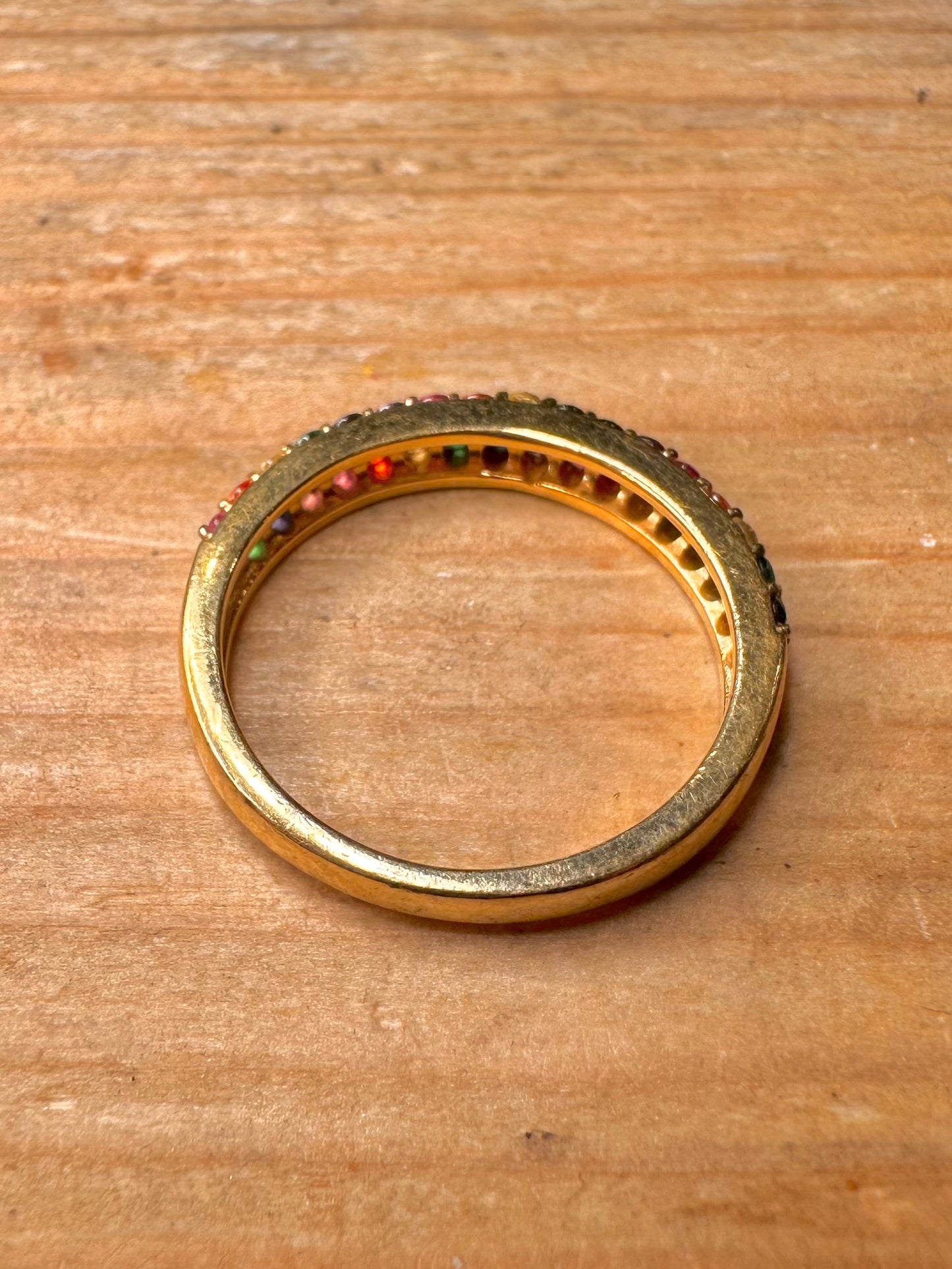 Modern Multi Coloured CZ Gold Tone 925 Sterling Silver Size Q Ring