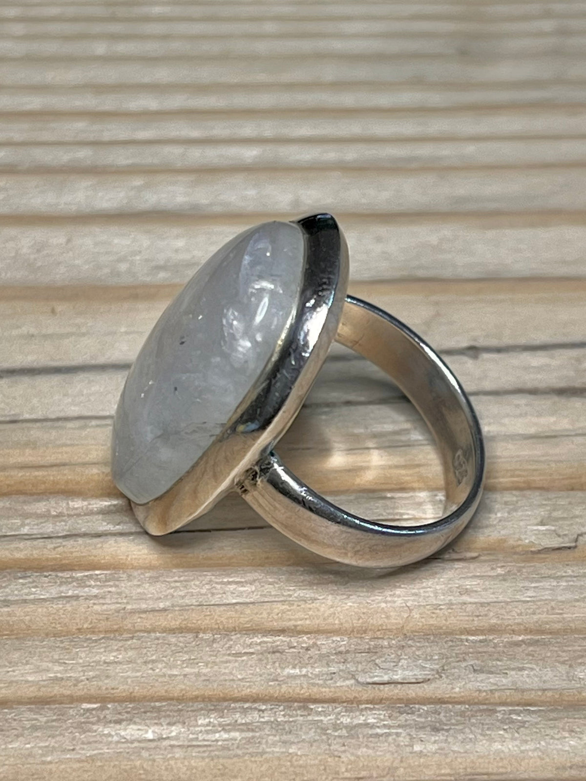 Large Oval Moonstone 925 Sterling Silver Size Q Ring