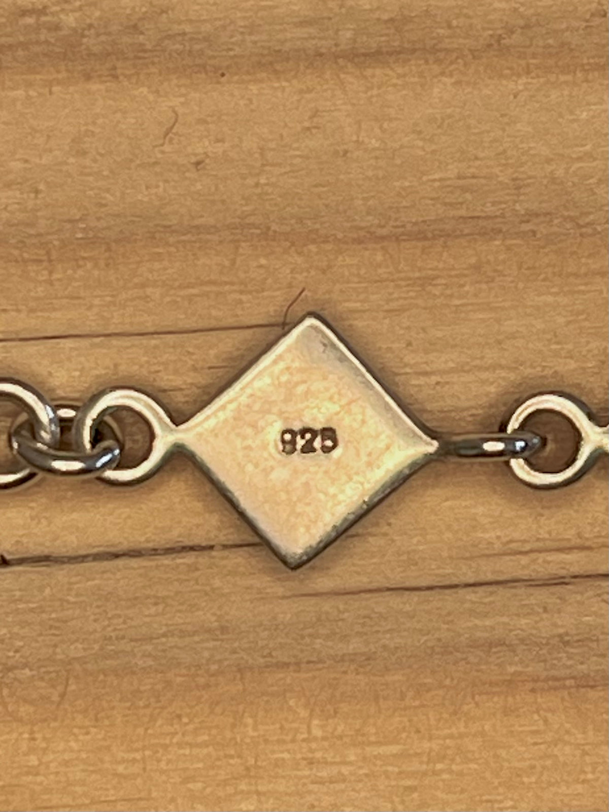 Diamond Shaped Opal Link 925 Sterling Silver 7.4 inch Bracelet