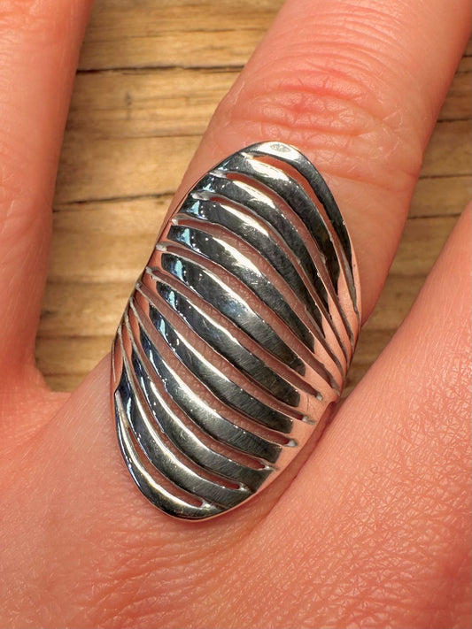 Abstract Wavy Layer 925 Sterling Silver Size R Ring