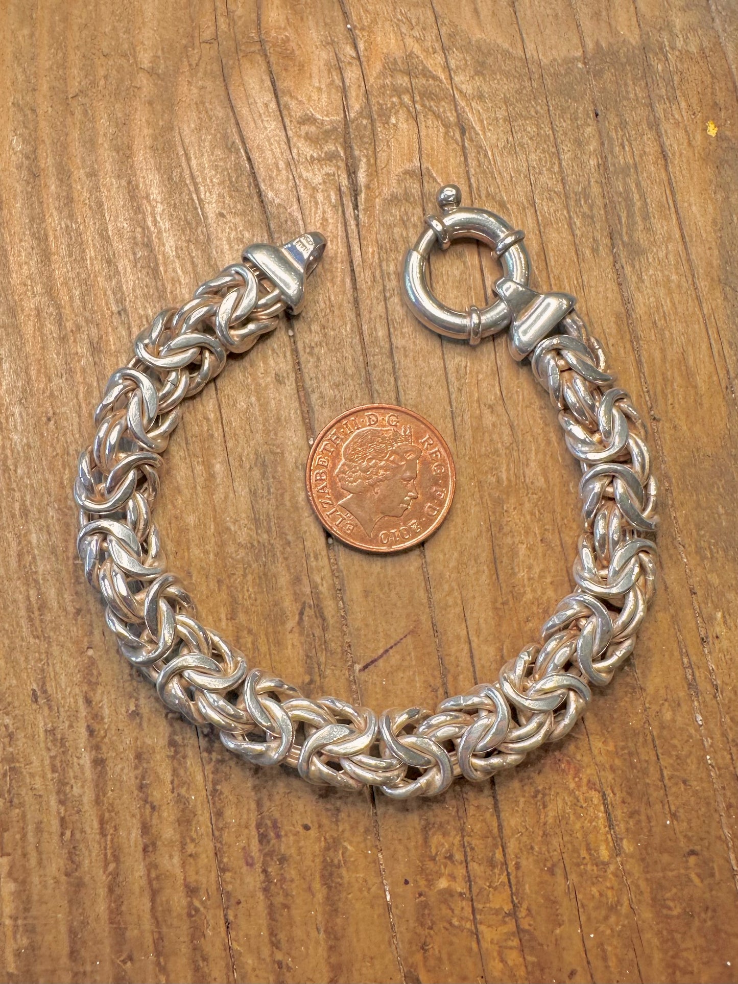 Byzantine Link Large Clasp Italy 925 Sterling Silver 7.6 inch Bracelet