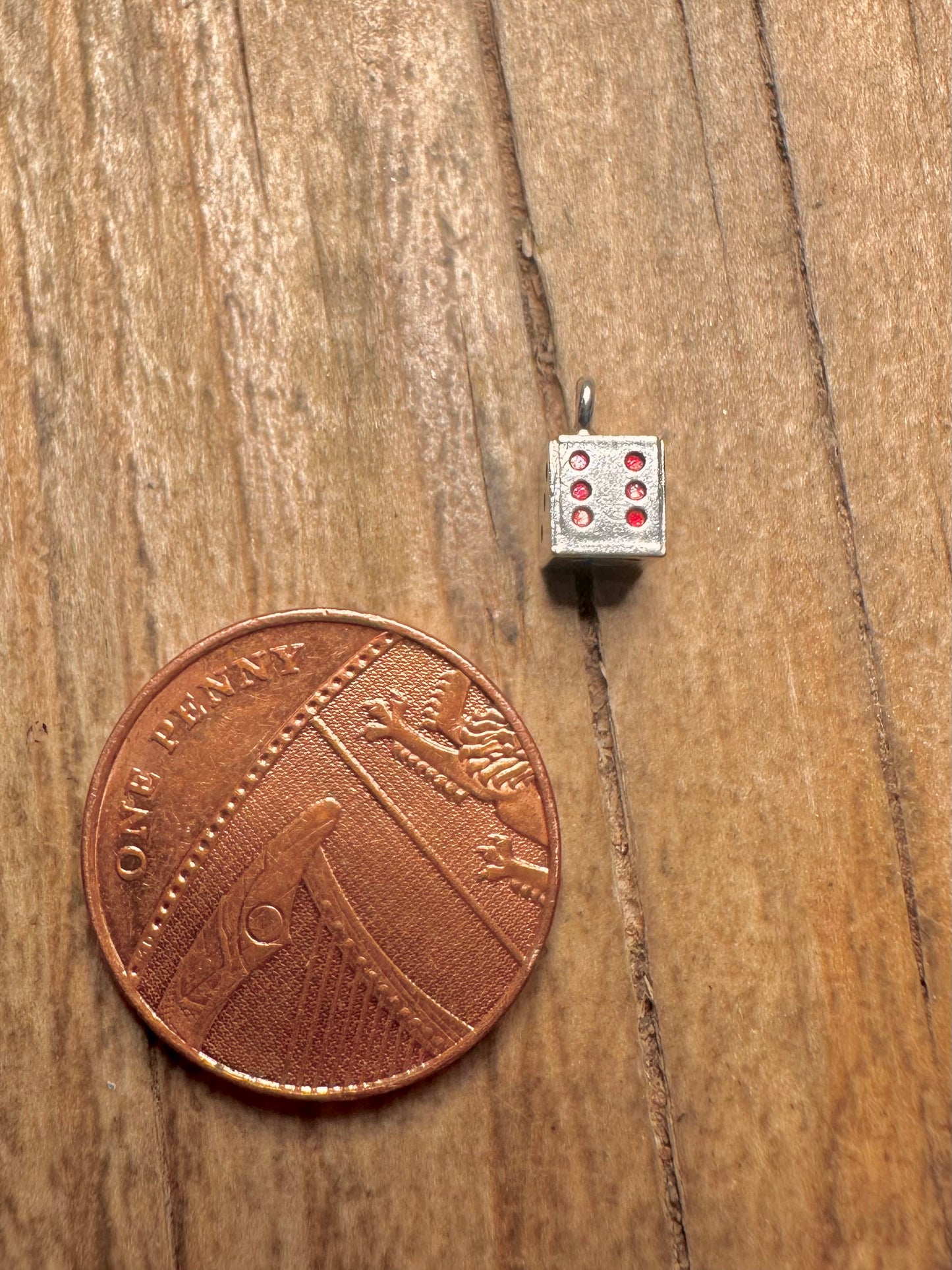 Vintage Dice with Enamel 925 Sterling Silver Charm Pendant