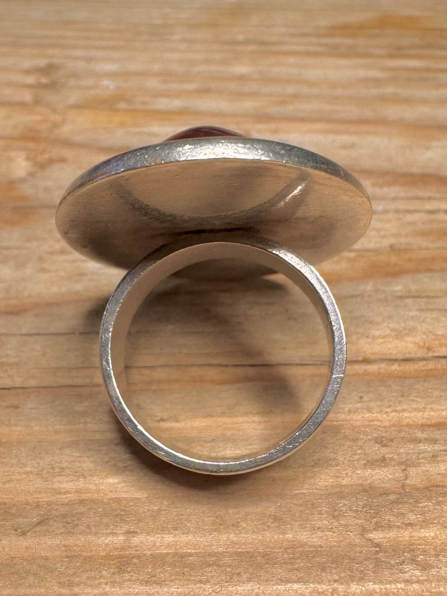 Vintage Large Oval Amber Polish 925 Sterling Silver Size N Ring