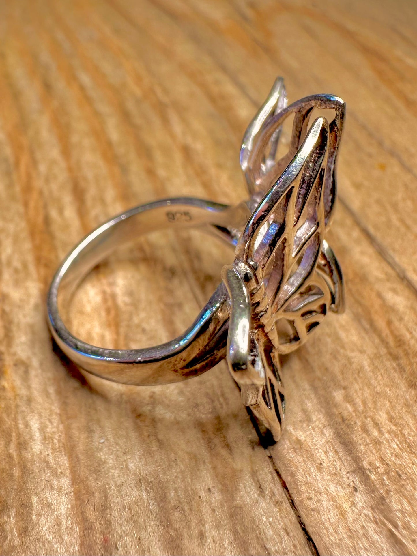 Vintage Double Butterfly 925 Sterling Silver Size N Ring