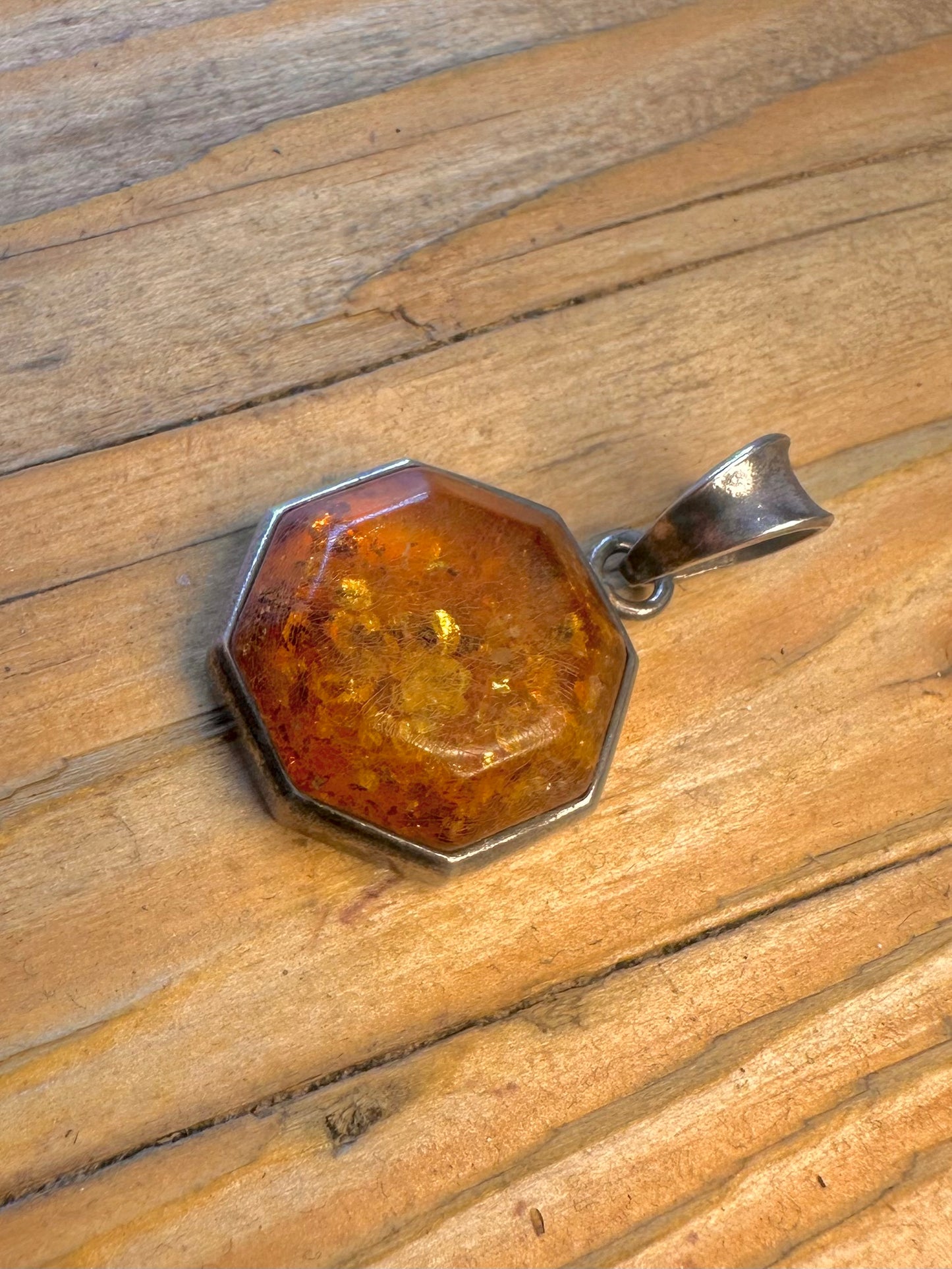 Amber Octagon 925 Sterling Silver Pendant