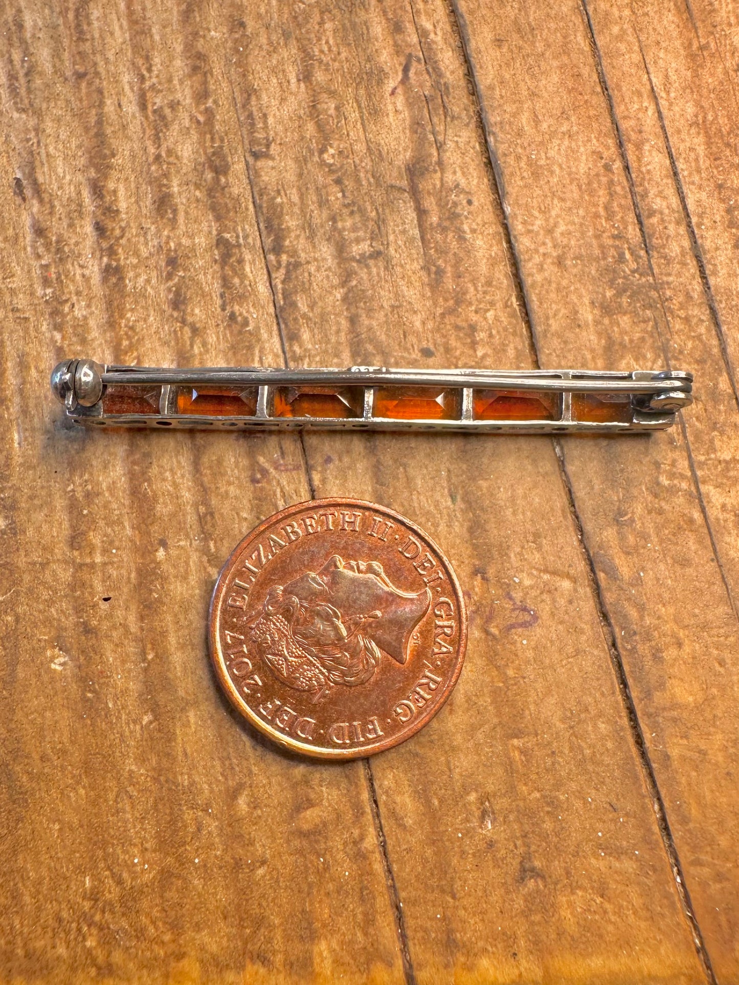 Orange Gemstone Rectangle 835 Silver Brooch